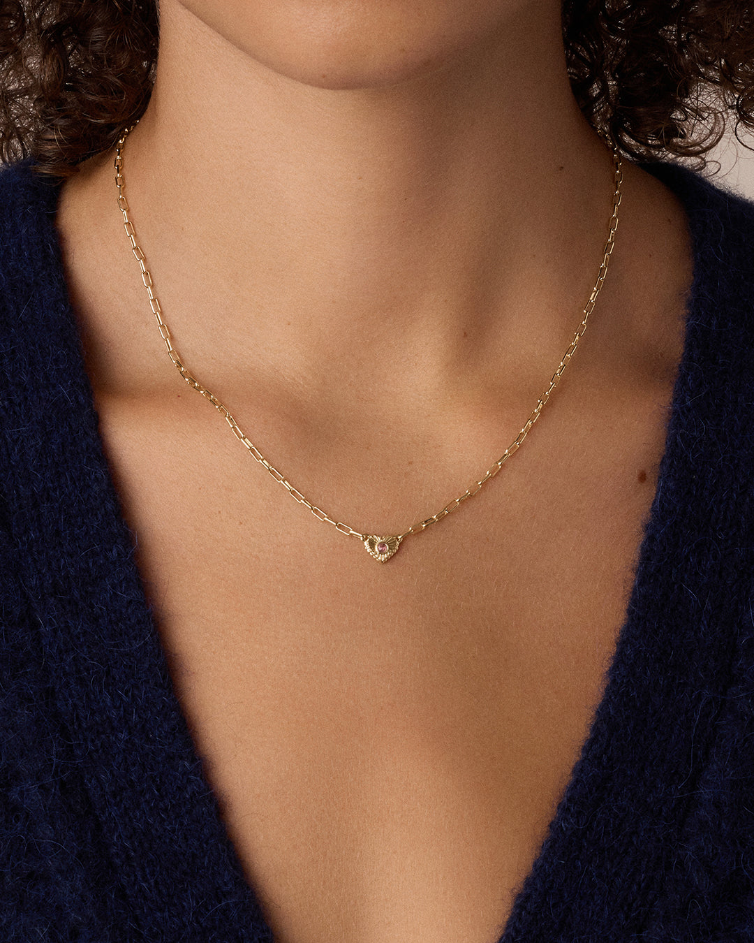 Birthstone Heart Necklace || option::18k Gold Plated, Pink Tourmaline - October