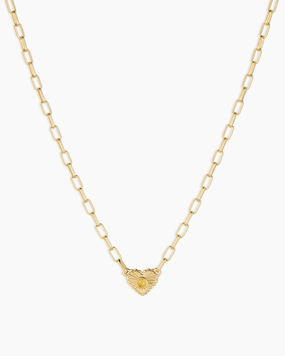 Birthstone Heart Necklace || option::18k Gold Plated, Citrine - November