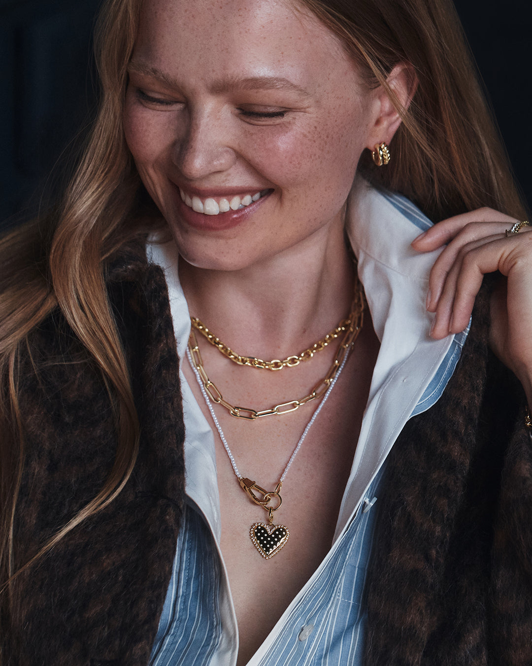 Vintage Heart Dot Charm Necklace || option::18k Gold Plated