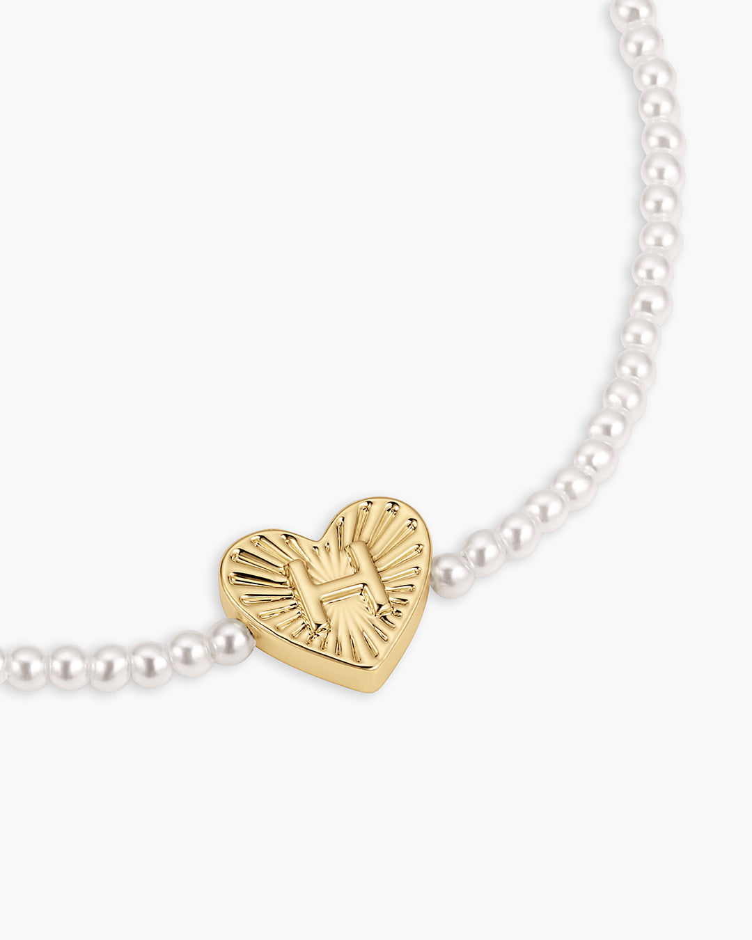 Pearl Vintage Heart Alphabet Bracelet || option::18k Gold Plated, H