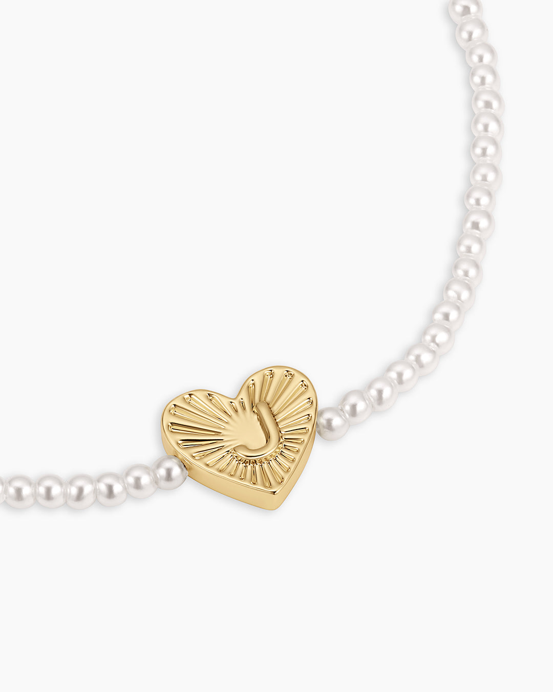 Pearl Vintage Heart Alphabet Bracelet || option::18k Gold Plated, J
