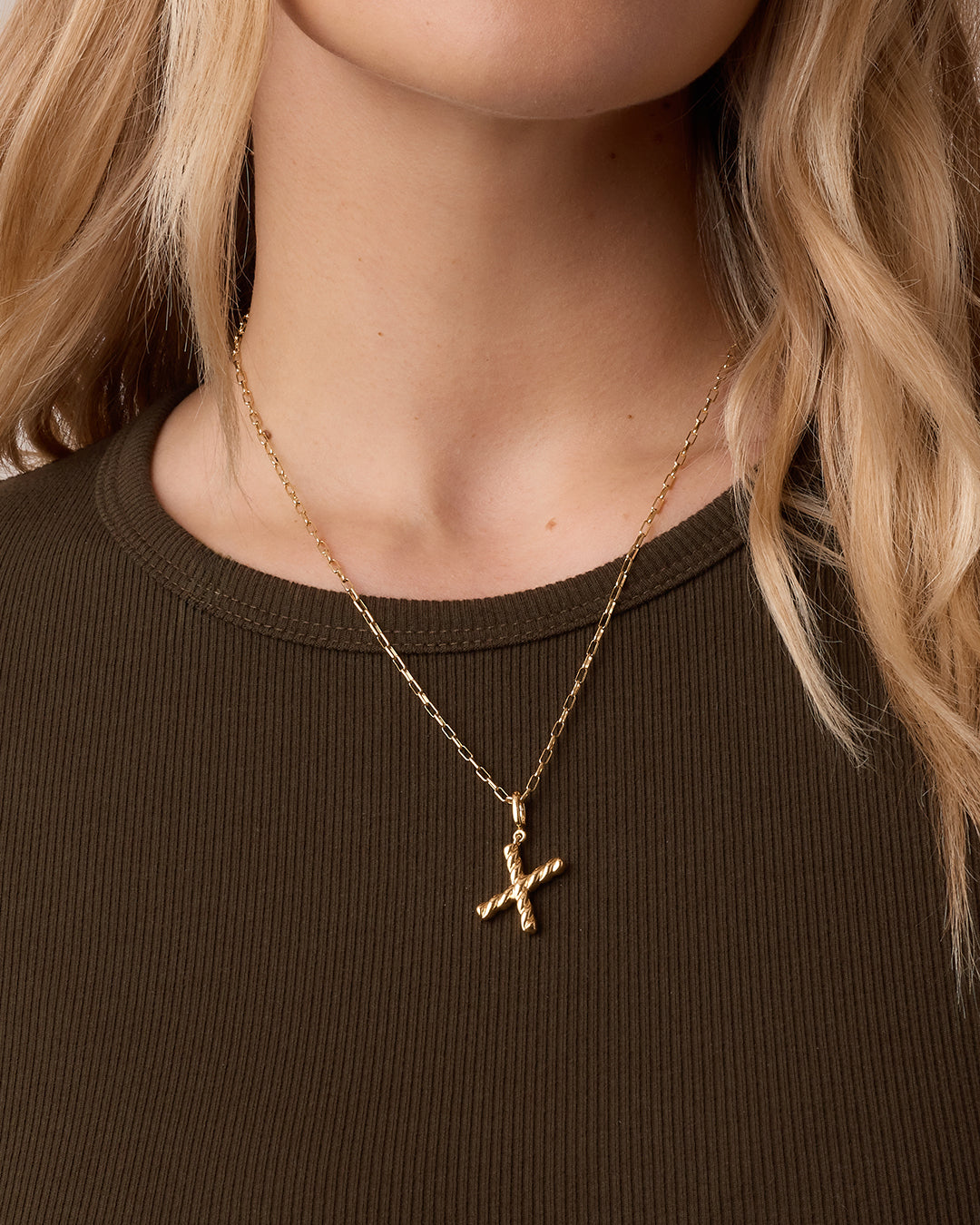 Crew Alphabet Statement Charm || option::18k Gold Plated, X