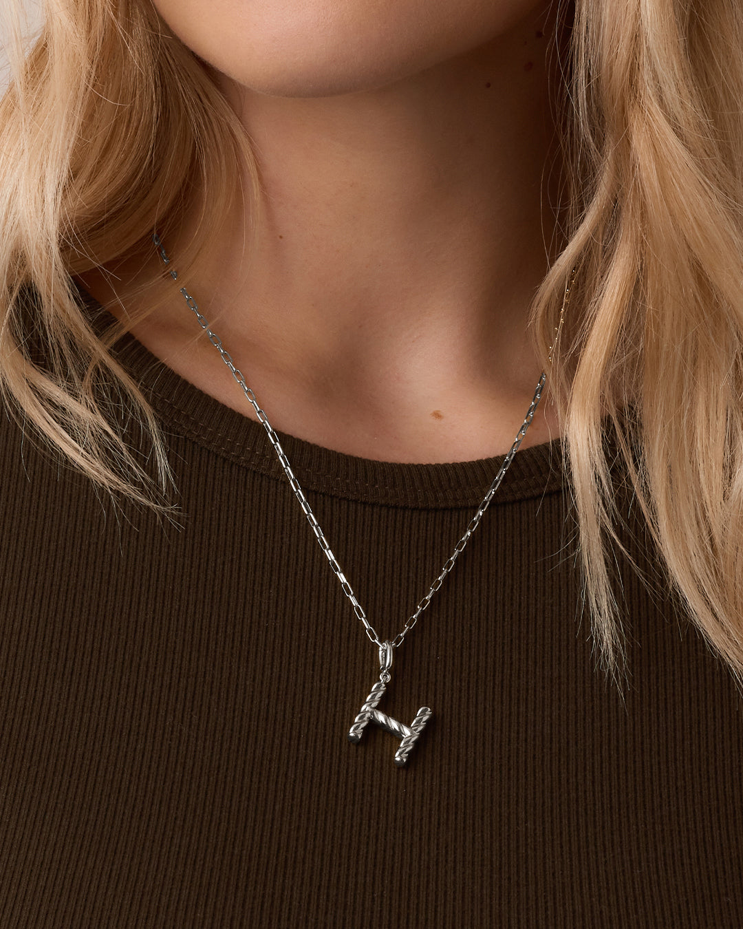 Crew Alphabet Statement Charm Necklace || option::Silver Plated, H