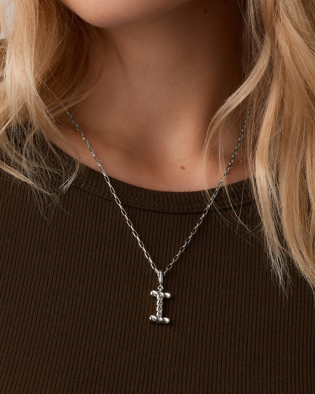 Crew Alphabet Statement Charm Necklace || option::Silver Plated, I