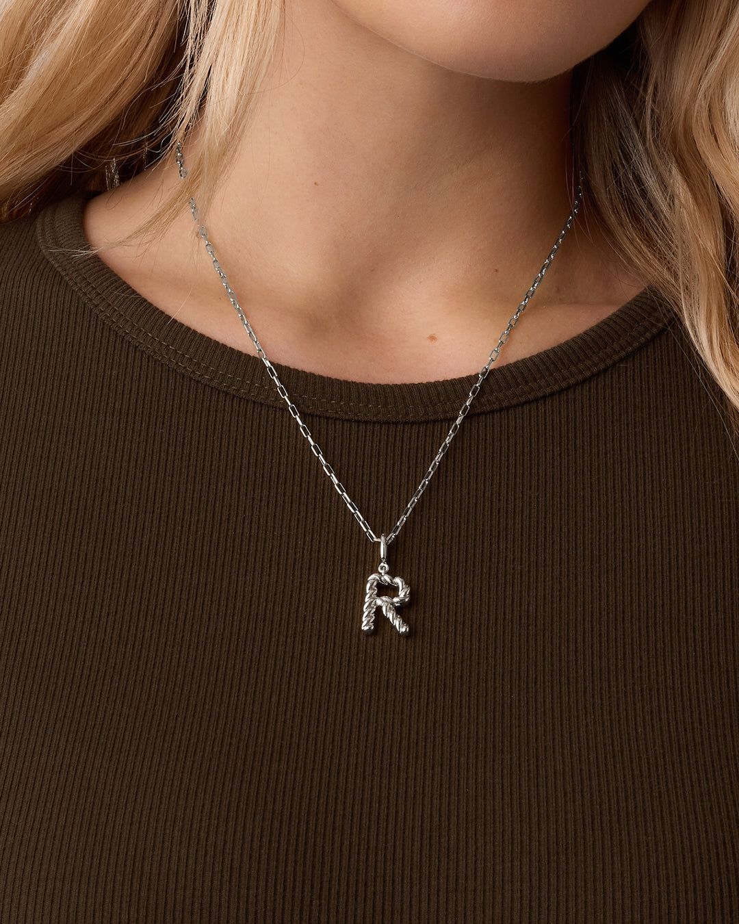 Crew Alphabet Statement Charm Necklace || option::Silver Plated, R
