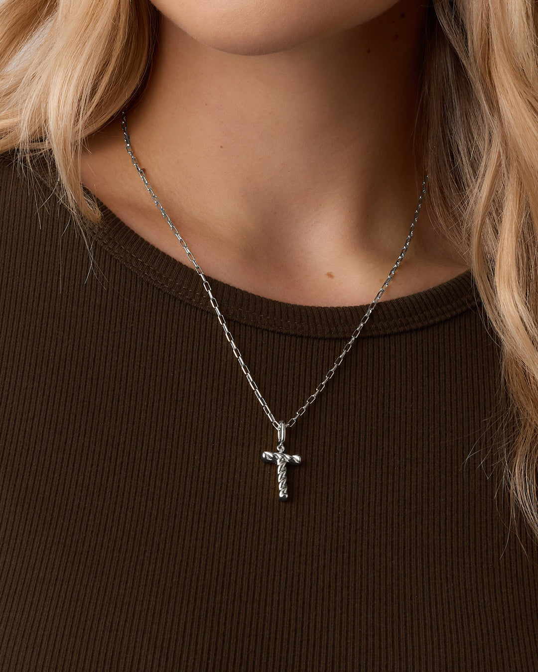 Crew Alphabet Statement Charm Necklace || option::Silver Plated, T