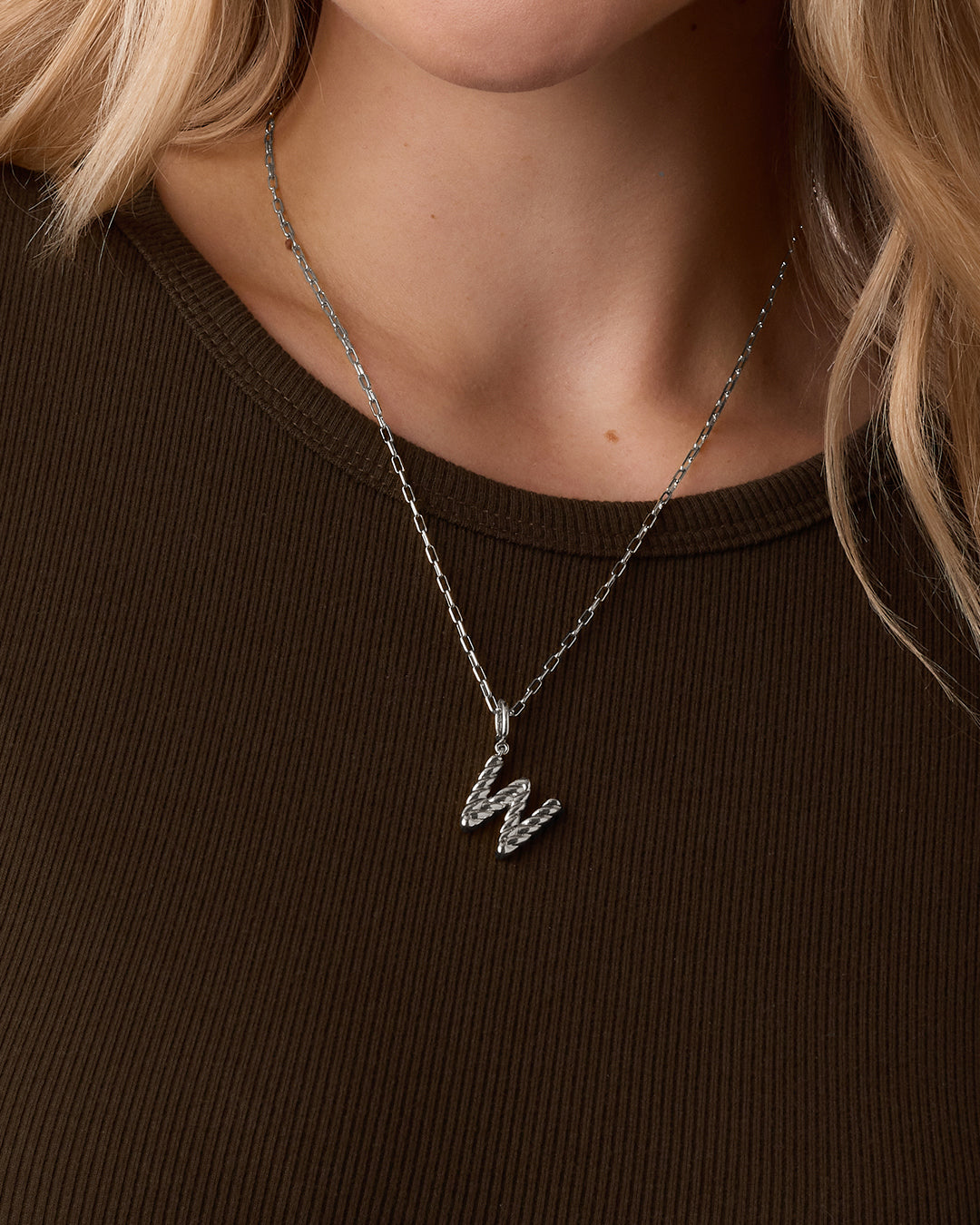 Crew Alphabet Statement Charm Necklace || option::Silver Plated, W