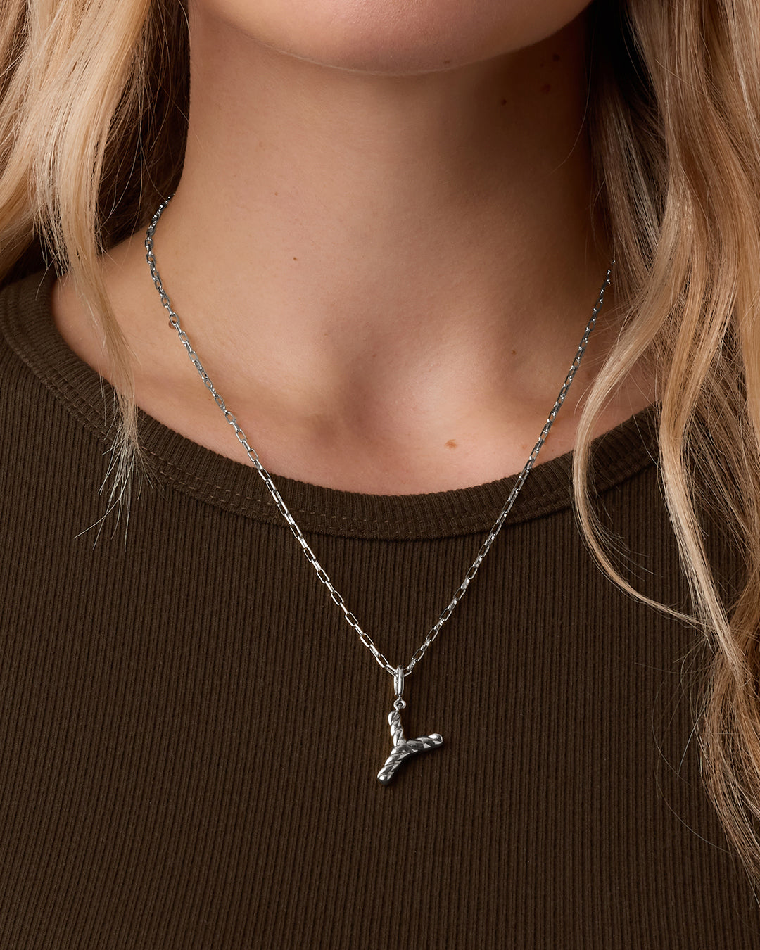 Crew Alphabet Statement Charm Necklace || option::Silver Plated, Y