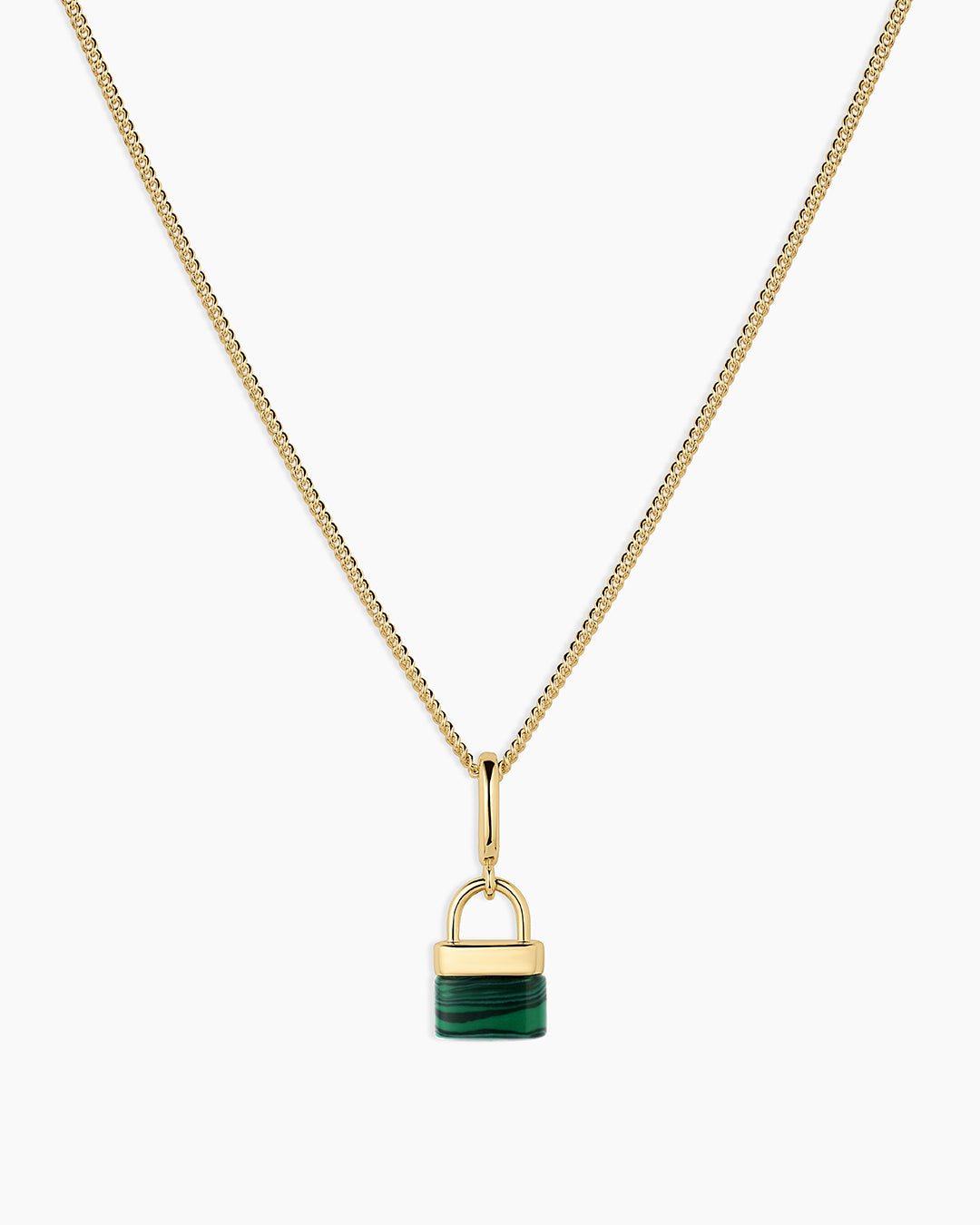 Padlock Parker Charm Necklace || option::18k Gold Plated, Malachite