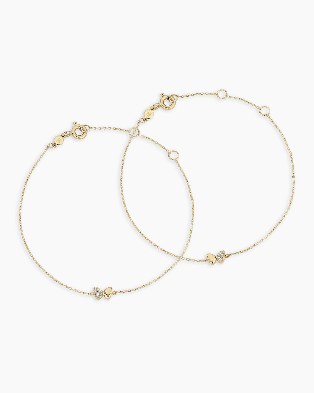 Diamond Bond Butterfly Bracelet || option::14k Solid Gold, Set