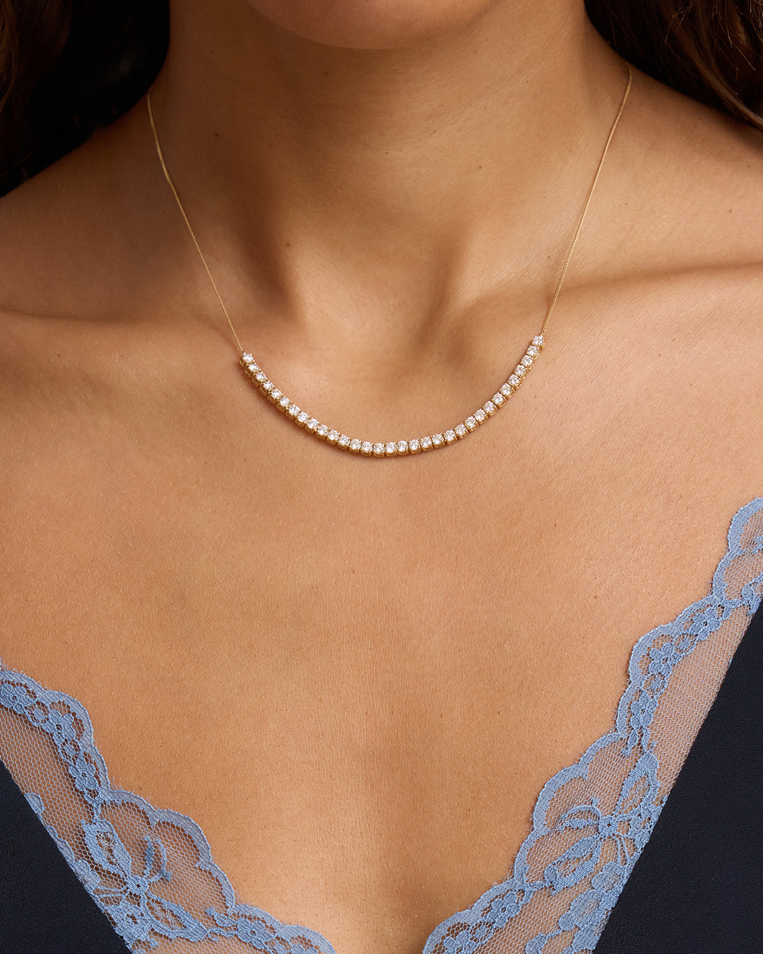 Lab Grown Diamond Tennis Row Necklace || option::14K Solid Gold