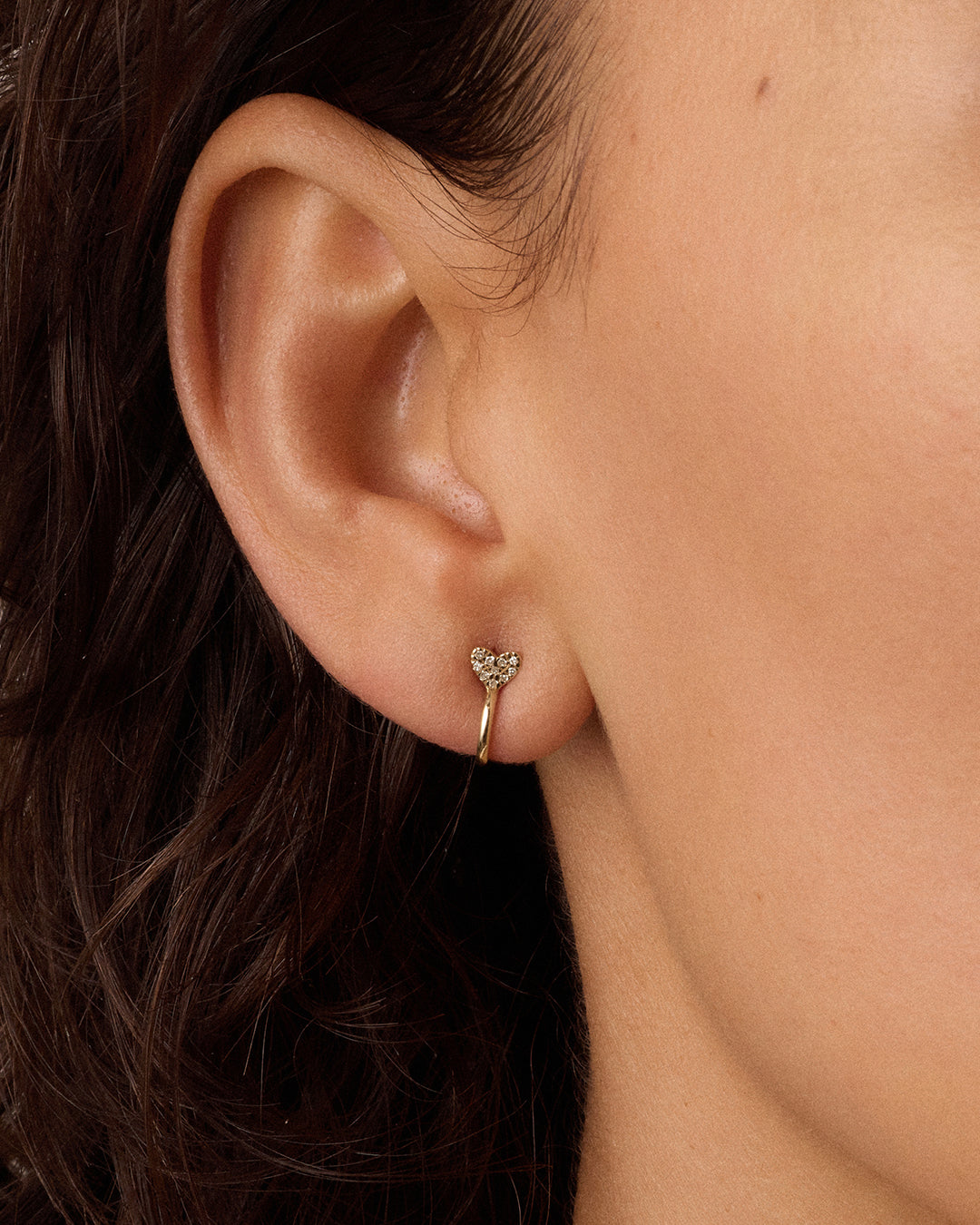 Diamond Heart Stud Single Huggie || option::14k Solid Gold 