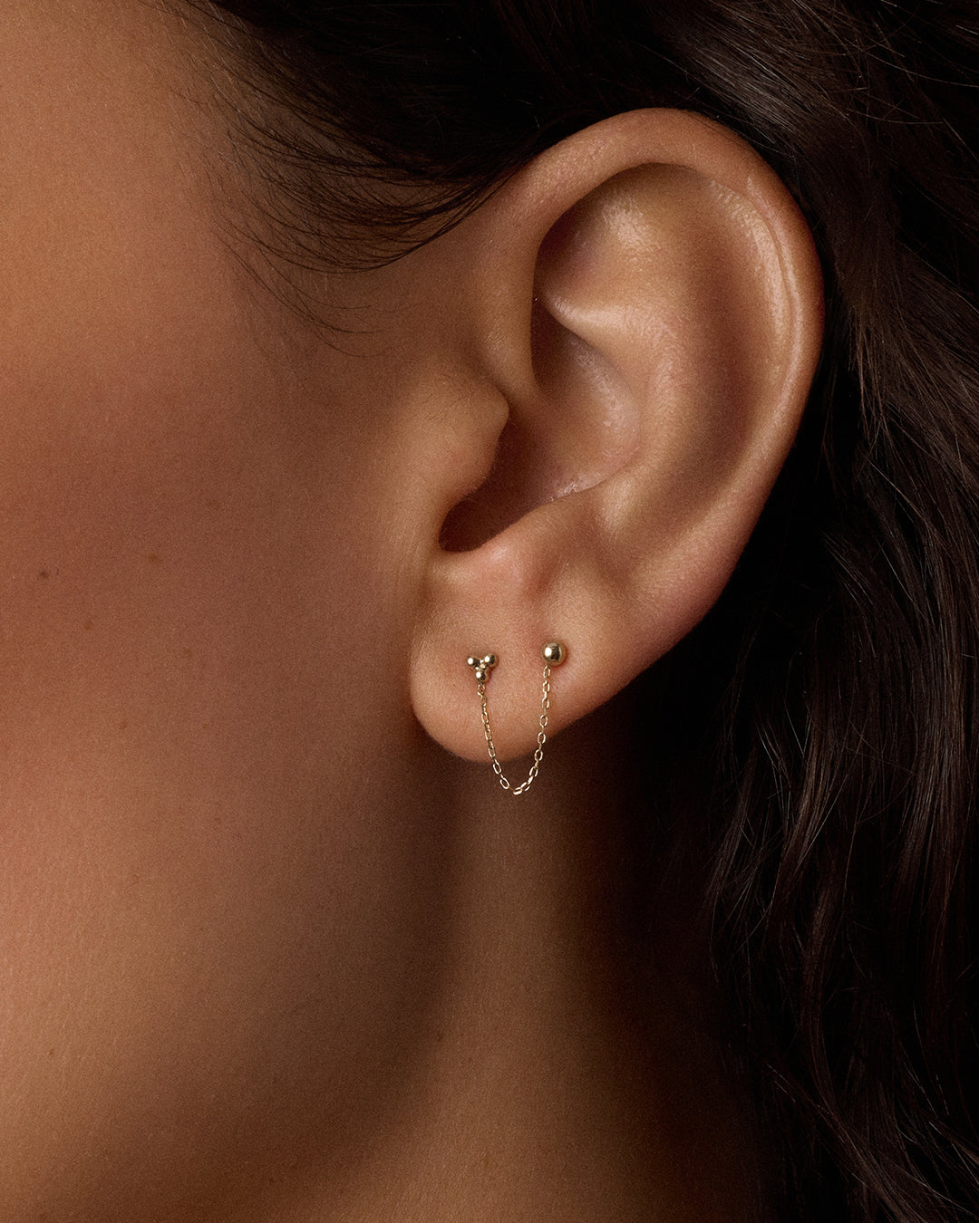 14k Gold Bali Chain Double Stud || option::14k Solid Gold 