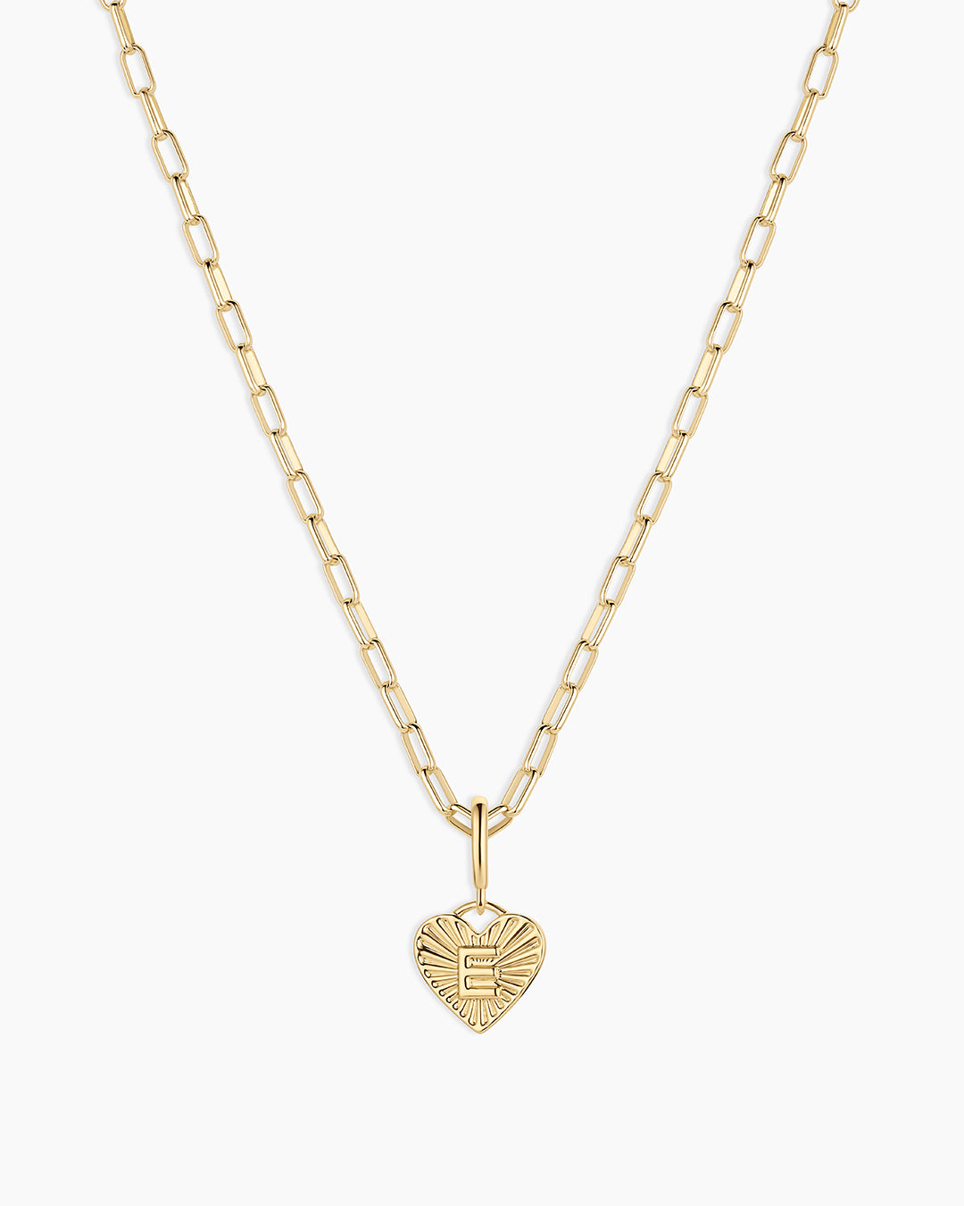 Vintage Heart Alphabet Charm Necklace -   E || option::18k Gold Plated, E