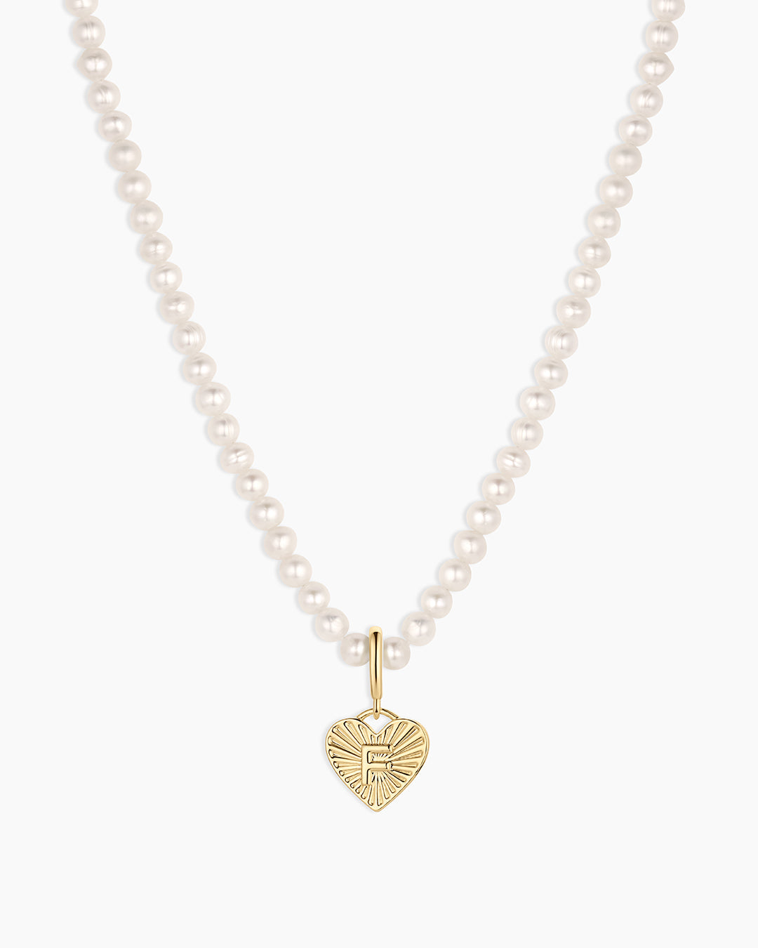 Vintage Heart Alphabet Charm Necklace - F || option::18k Gold Plated, F