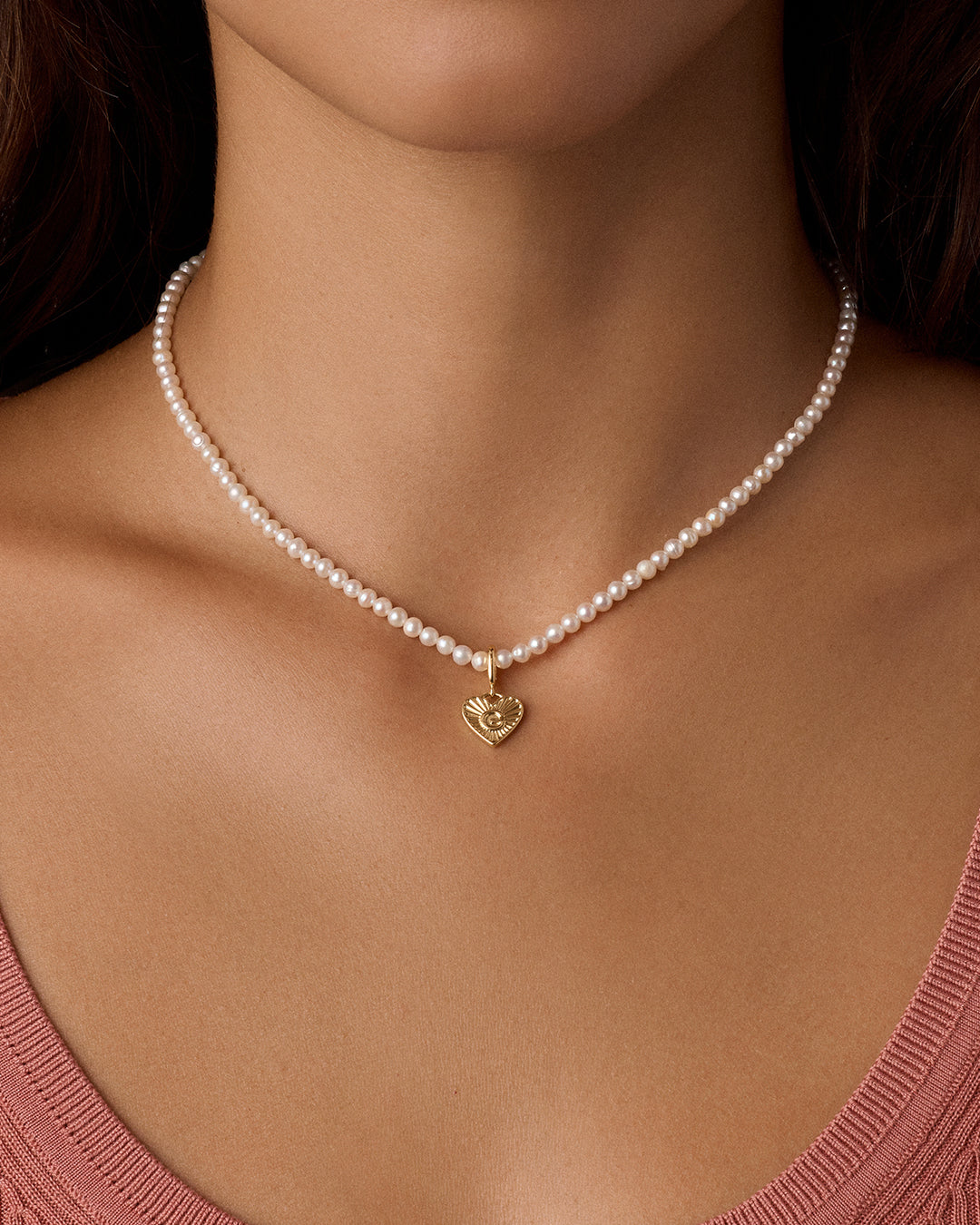 Vintage Heart Alphabet Charm Necklace - G || option::18k Gold Plated, G