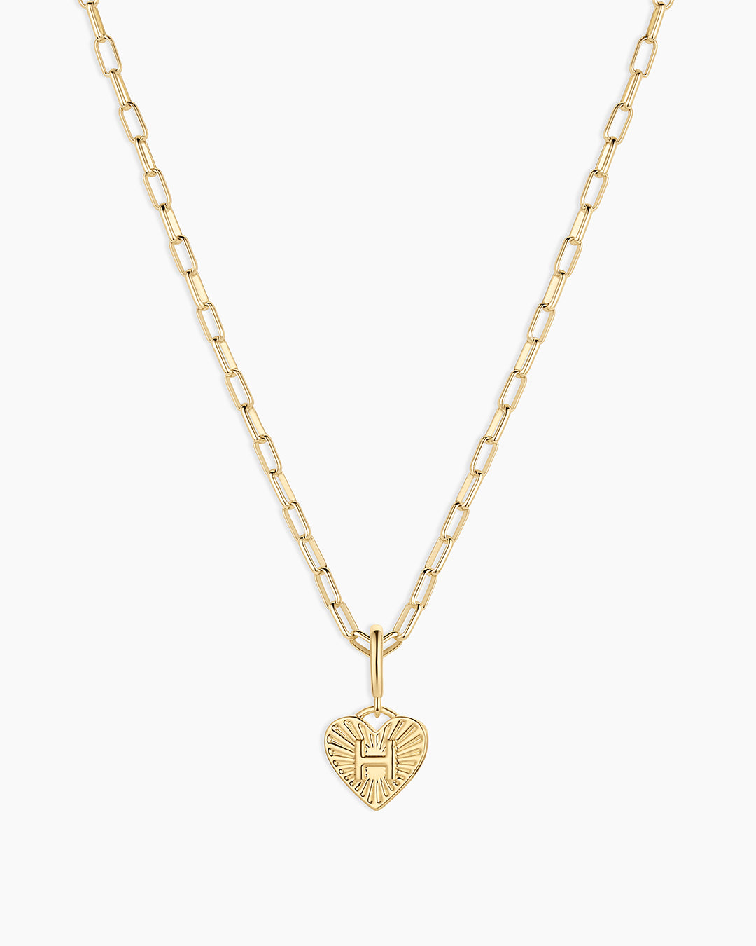 Vintage Heart Alphabet Charm Necklace -   H || option::18k Gold Plated, H