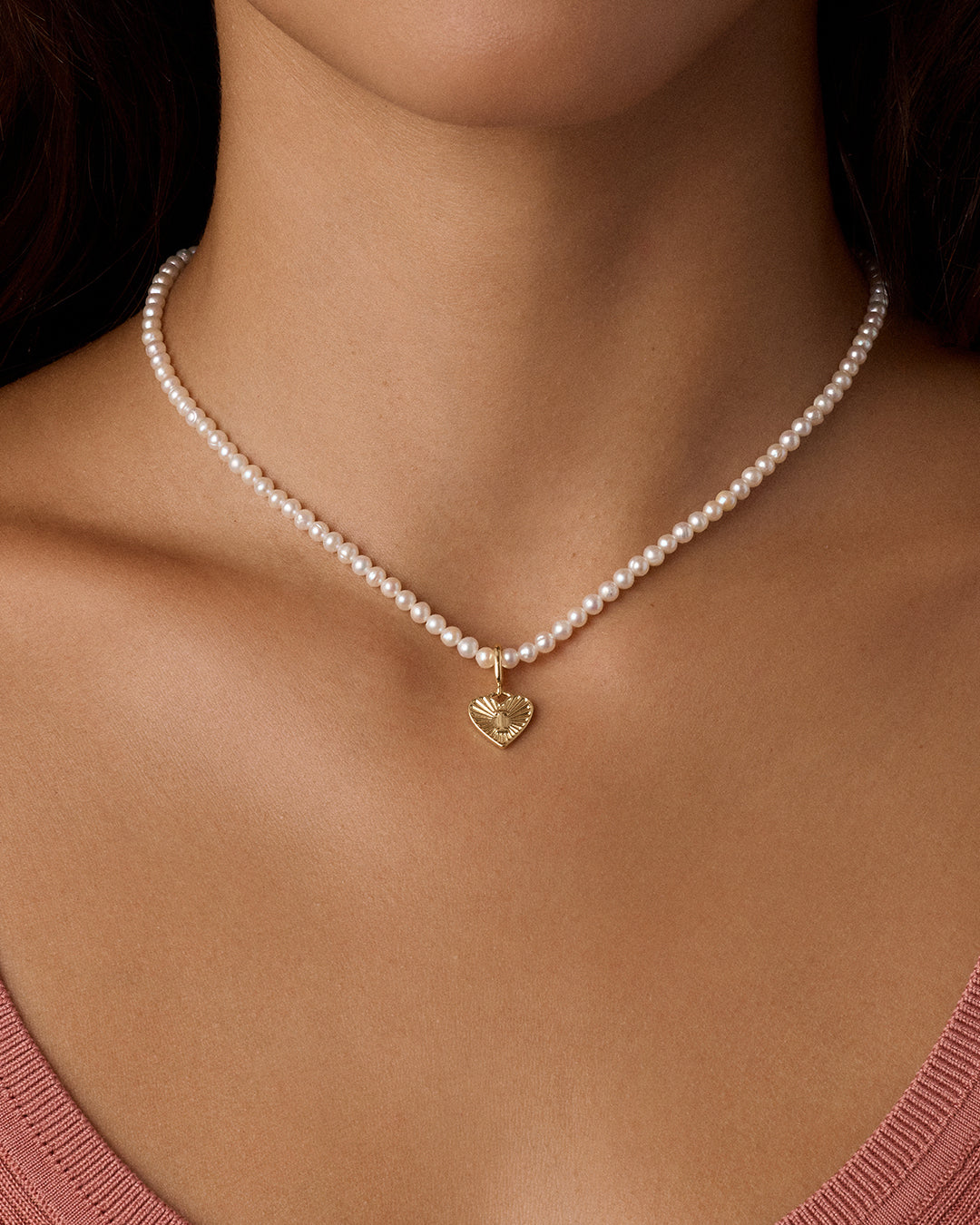 Vintage Heart Alphabet Charm Necklace - I || option::18k Gold Plated, I