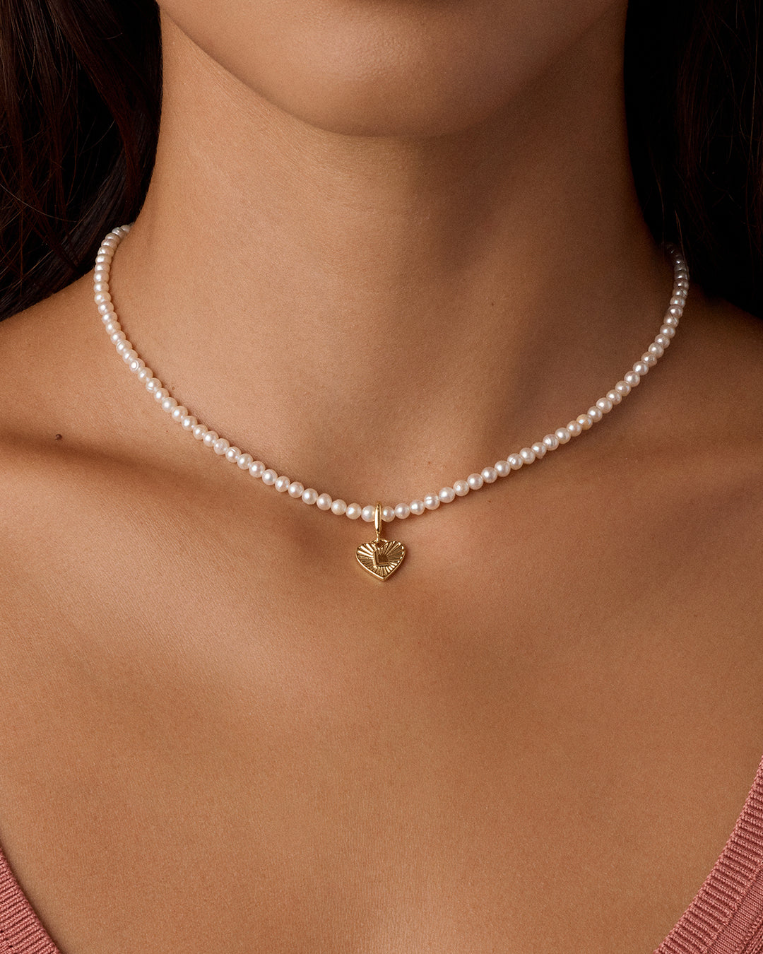 Vintage Heart Alphabet Charm Necklace - L || option::18k Gold Plated, L