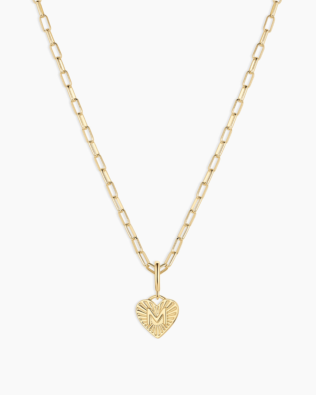 Vintage Heart Alphabet Charm Necklace -   M || option::18k Gold Plated, M