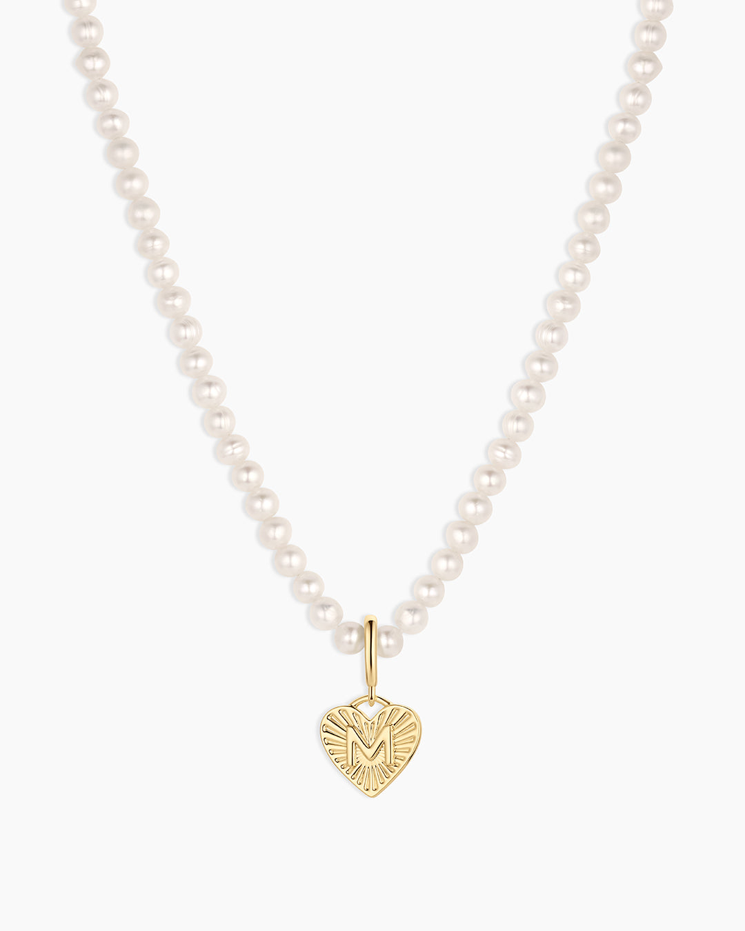 Vintage Heart Alphabet Charm Necklace - M || option::18k Gold Plated, M
