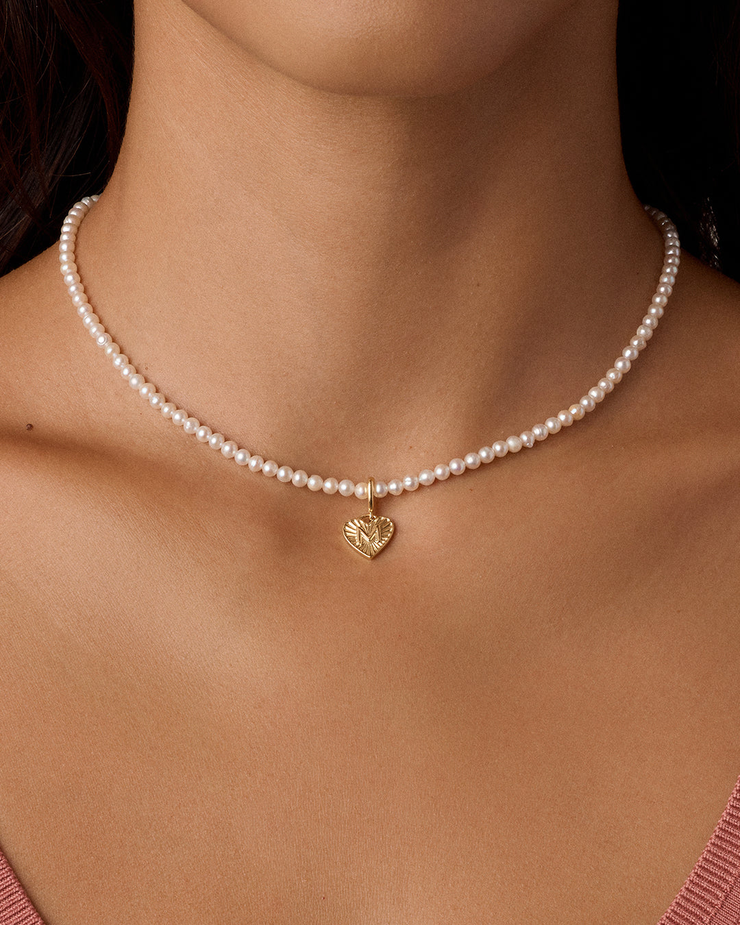 Vintage Heart Alphabet Charm Necklace - M || option::18k Gold Plated, M