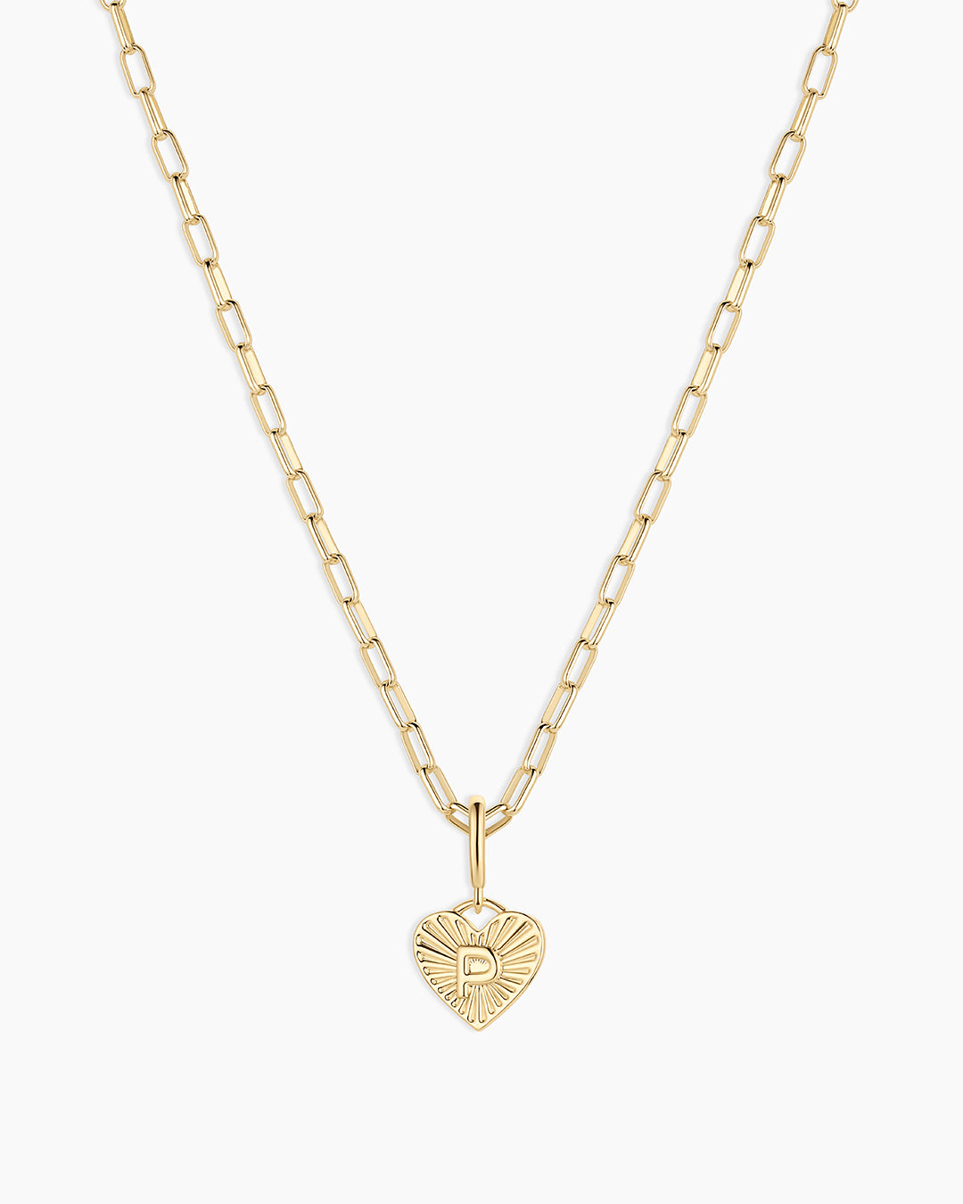 Vintage Heart Alphabet Charm Necklace -   P || option::18k Gold Plated, P