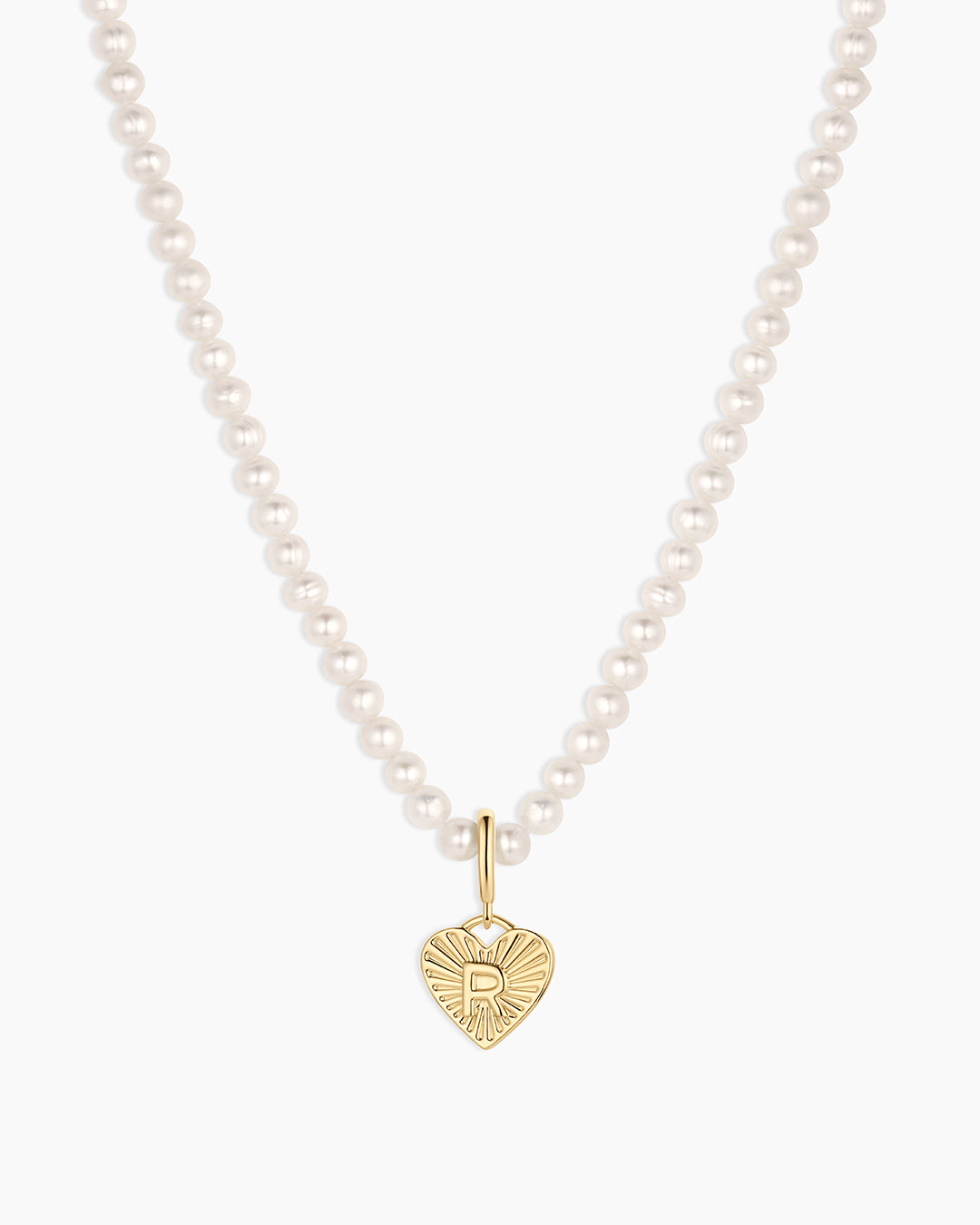 Vintage Heart Alphabet Charm Necklace - R || option::18k Gold Plated, R