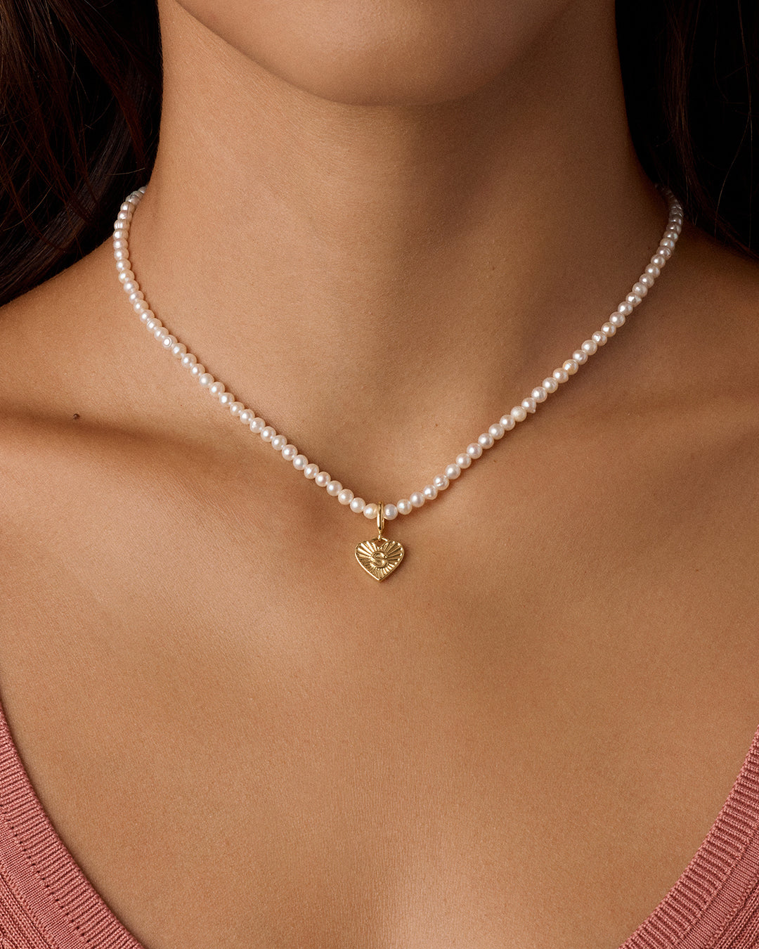 Vintage Heart Alphabet Charm Necklace - S || option::18k Gold Plated, S