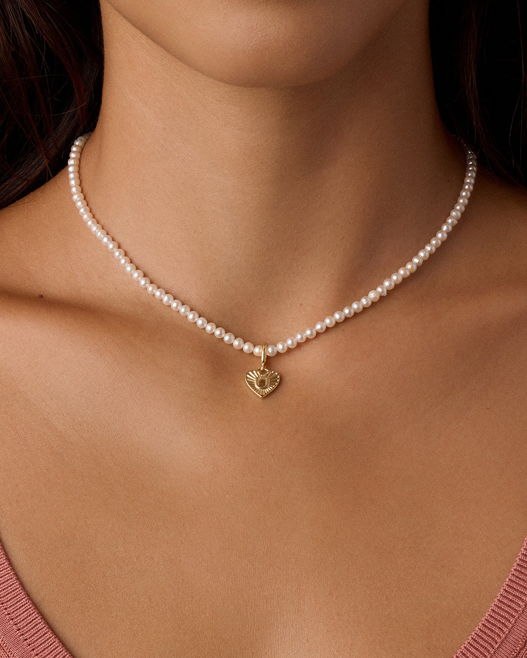 Vintage Heart Alphabet Charm Necklace - U || option::18k Gold Plated, U