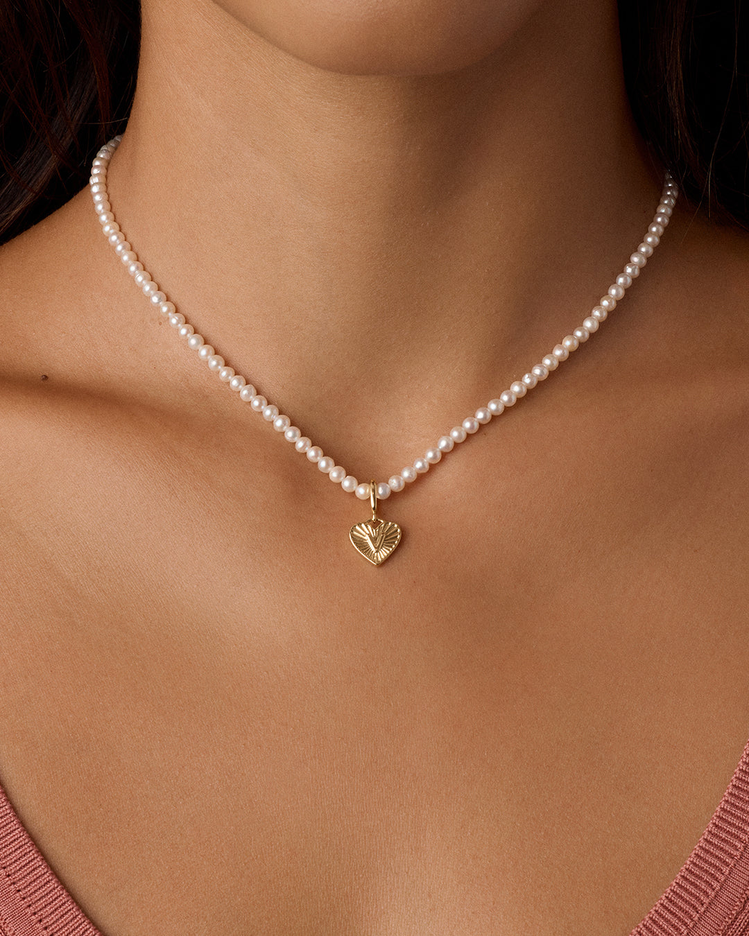 Vintage Heart Alphabet Charm Necklace - V || option::18k Gold Plated, V