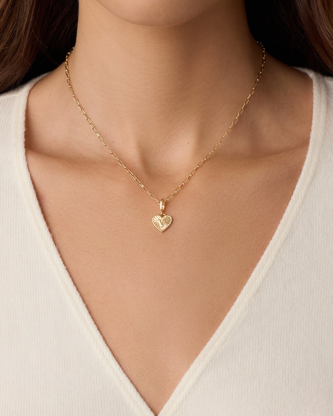 Vintage Heart Alphabet Parker Charm - V || option::18k Gold Plated, V