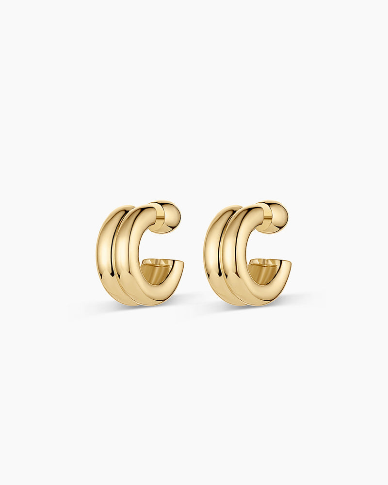 Lou Stacked Huggies || option::18K Gold Plated