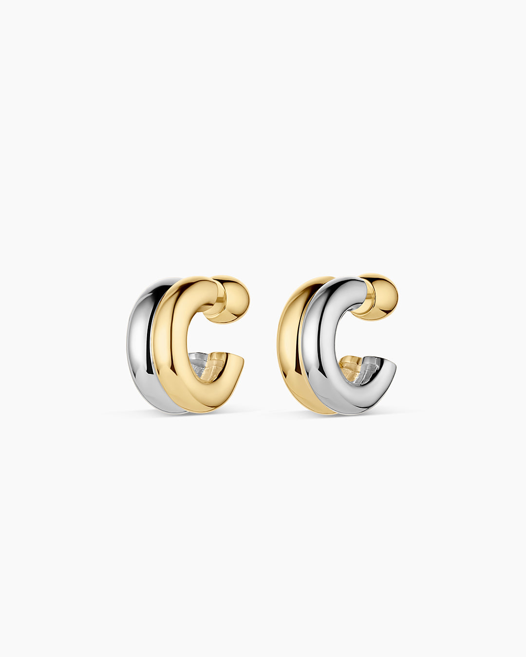 Lou Mixed Stacked Huggies || option::18k Gold & Silver Plated