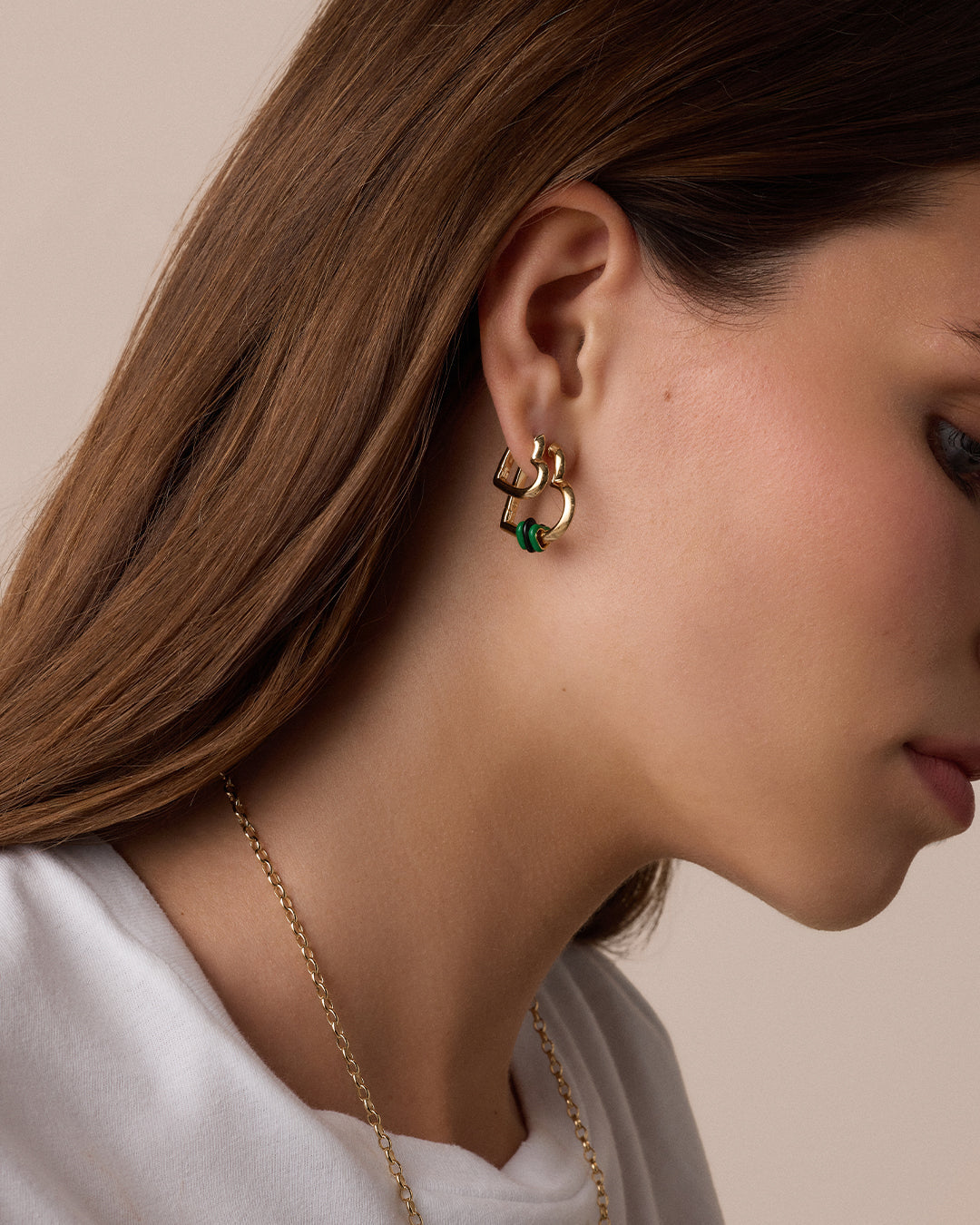 Campbell Heart Bead Hoops || option::18k Gold Plated, Green