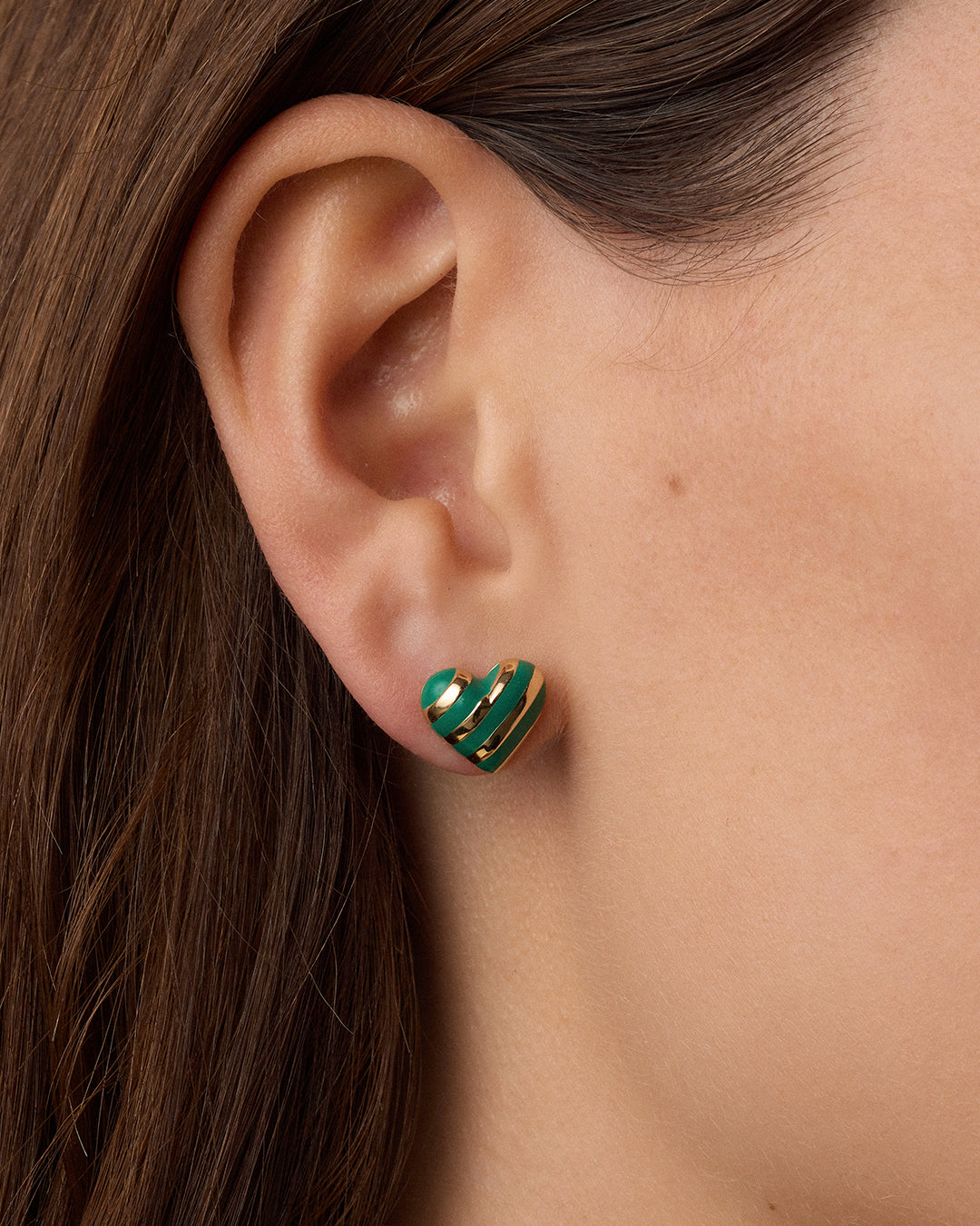Campbell Enamel Heart Studs || option::18k Gold Plated, Green