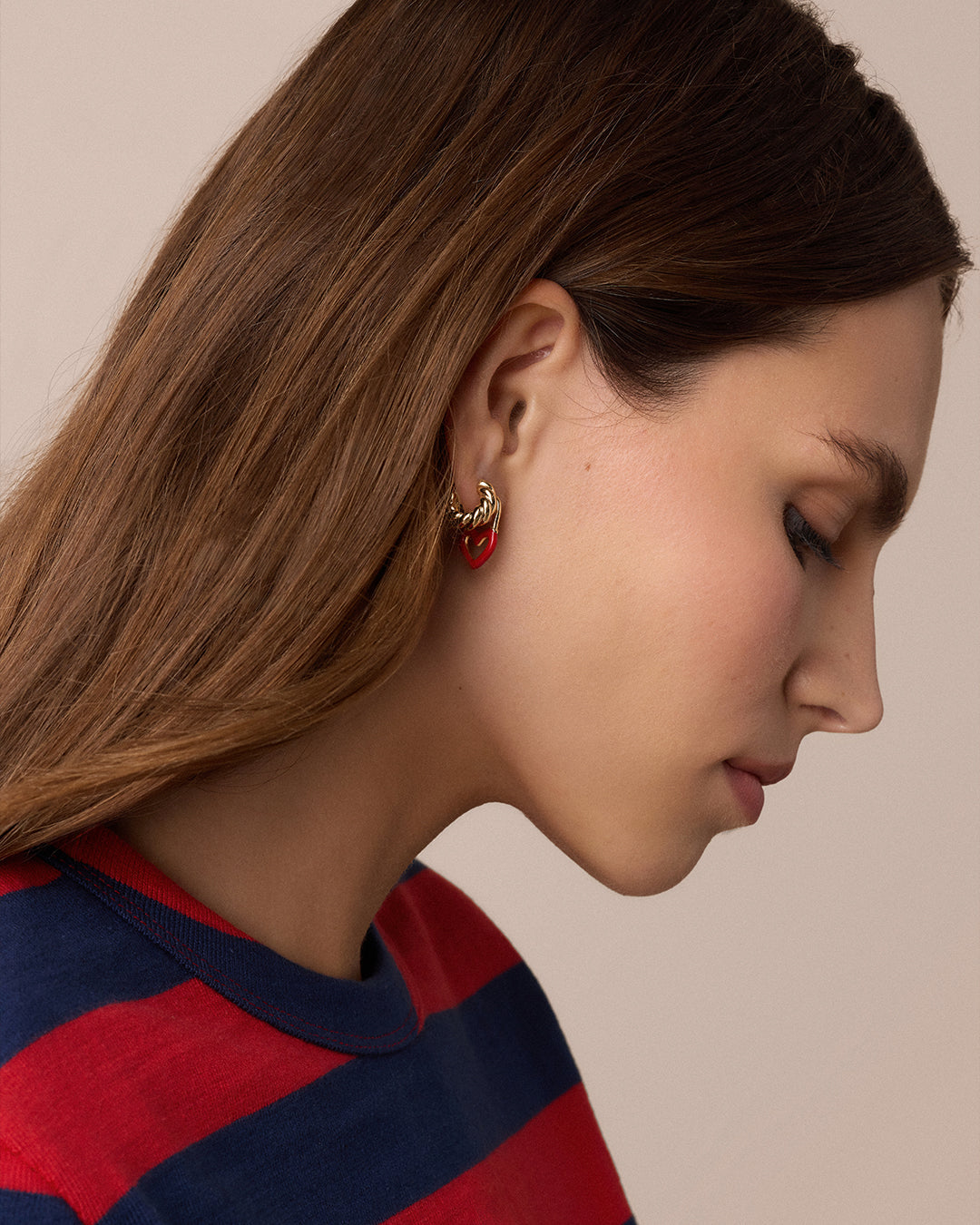 Open Heart Enamel Padlock Huggies || option::18k Gold Plated