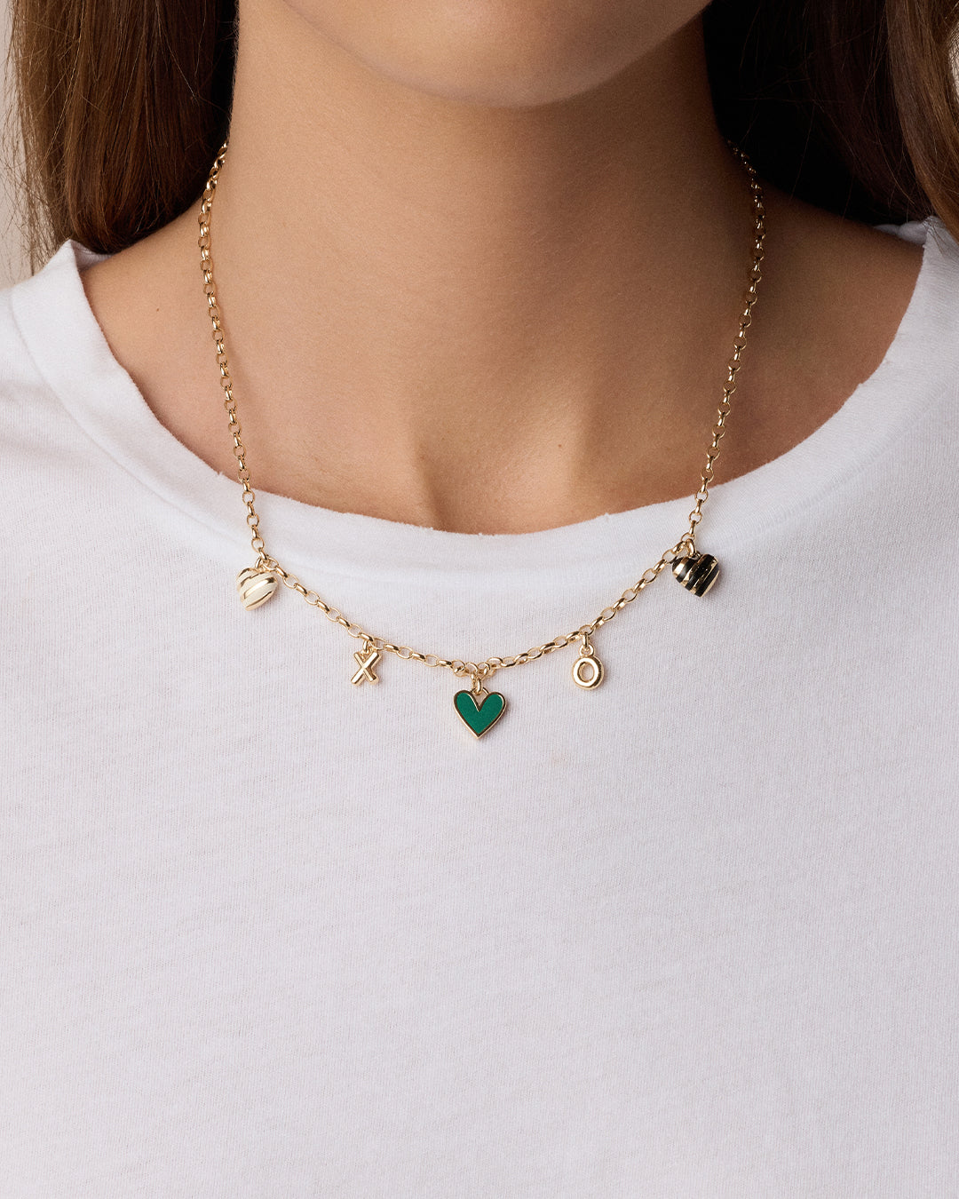 Campbell Heart Charm Necklace || option::18k Gold Plated, Green