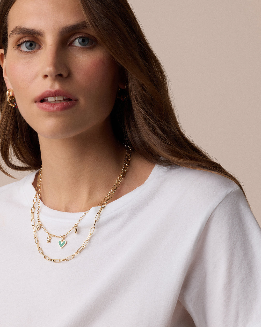 Campbell Heart Charm Necklace || option::18k Gold Plated, Green