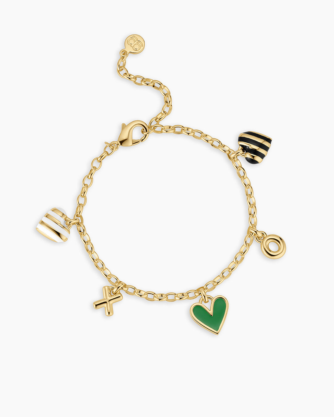 Campbell Heart Charm Bracelet || option::18k Gold Plated, Green