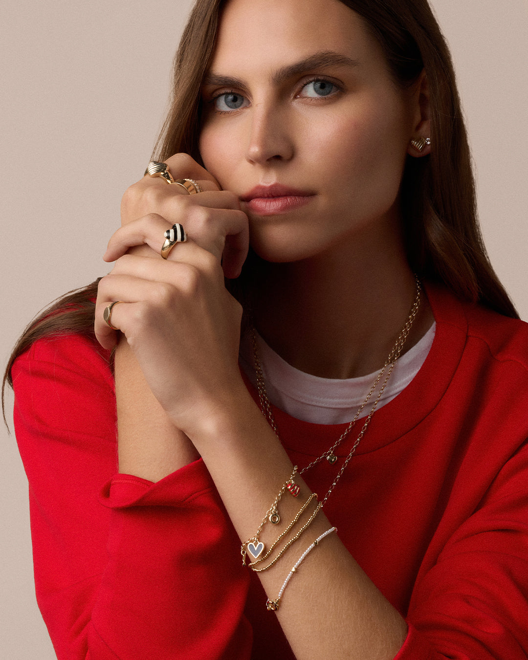 Campbell Enamel Heart Ring || option::18k Gold Plated, Black