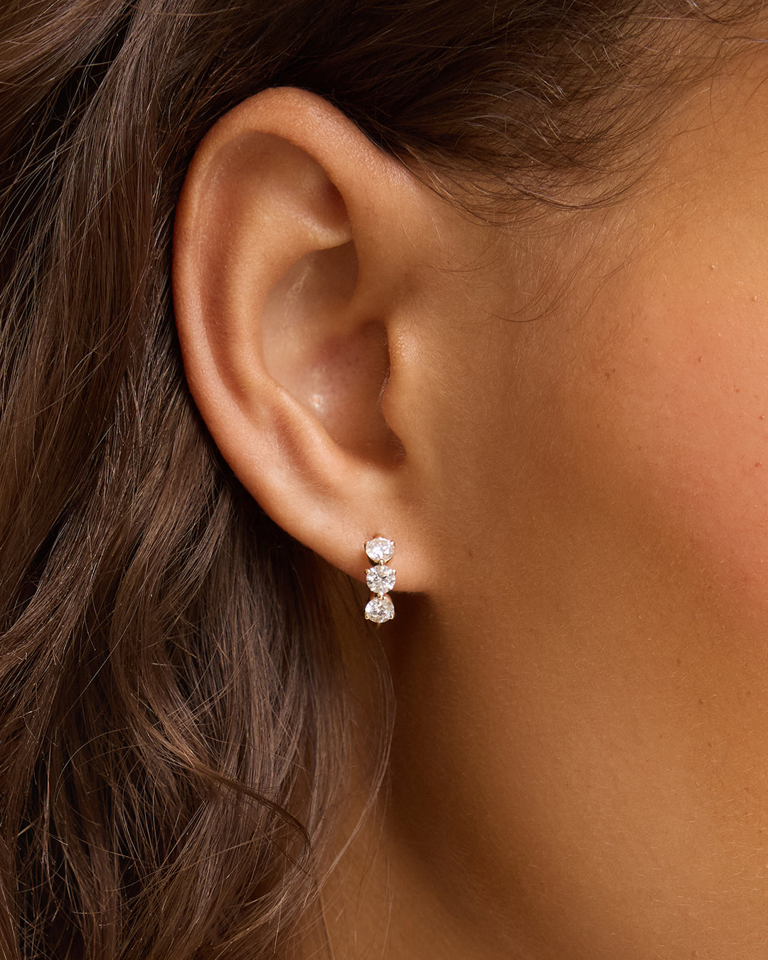 Lab Grown Diamond Solitaire Trio Huggies || option::14K Solid Gold 
