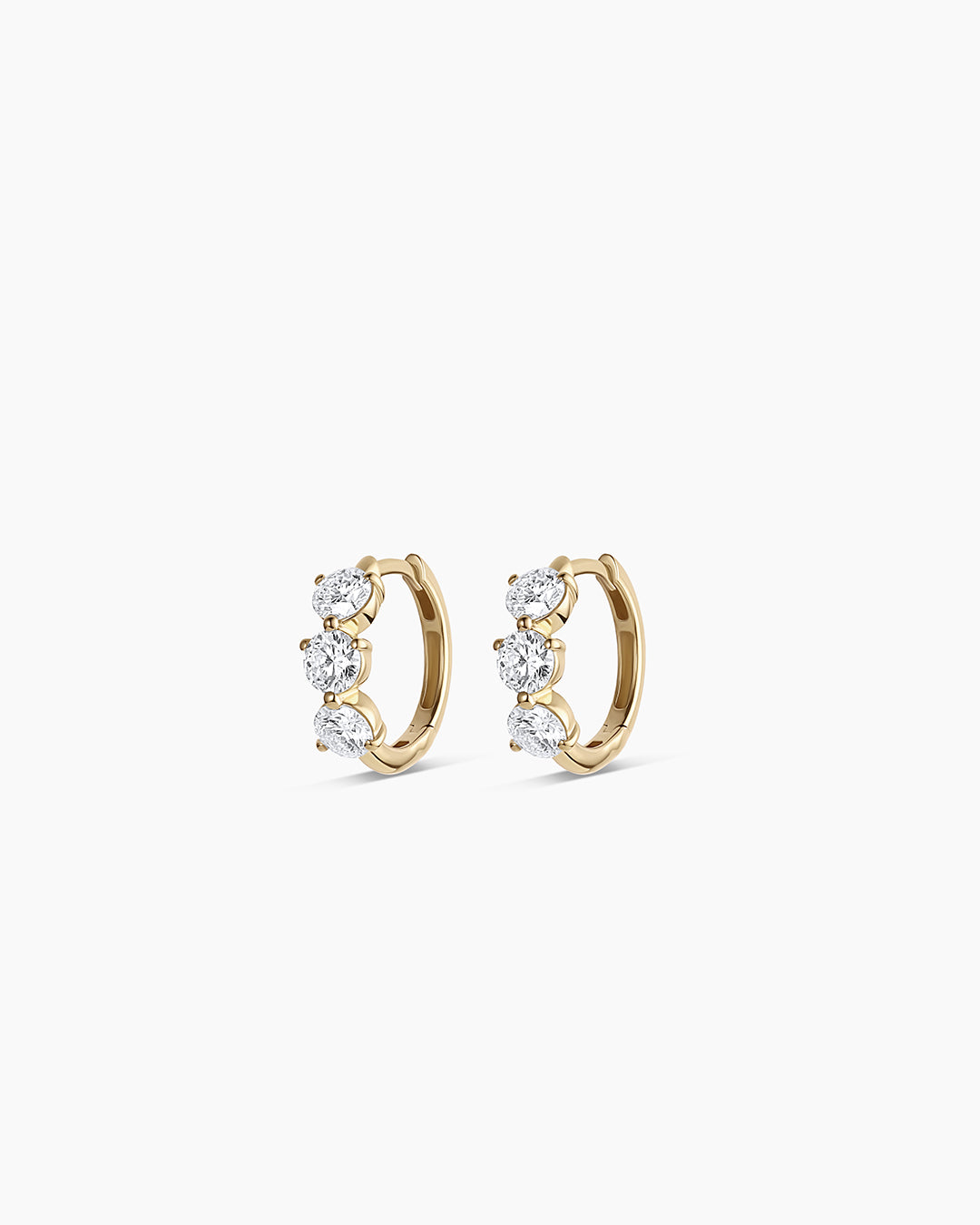 Lab Grown Diamond Solitaire Trio Huggies || option::14K Solid Gold 