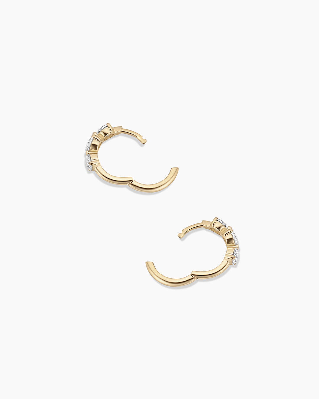 Lab Grown Diamond Solitaire Trio Huggies || option::14K Solid Gold 