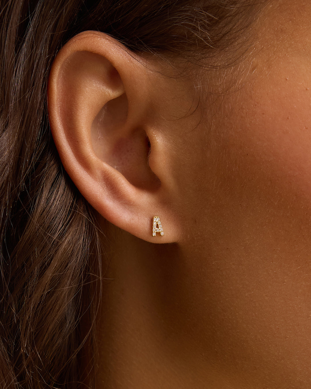 Wilder Shimmer Alphabet Single Stud || option::18K Gold Plated, A