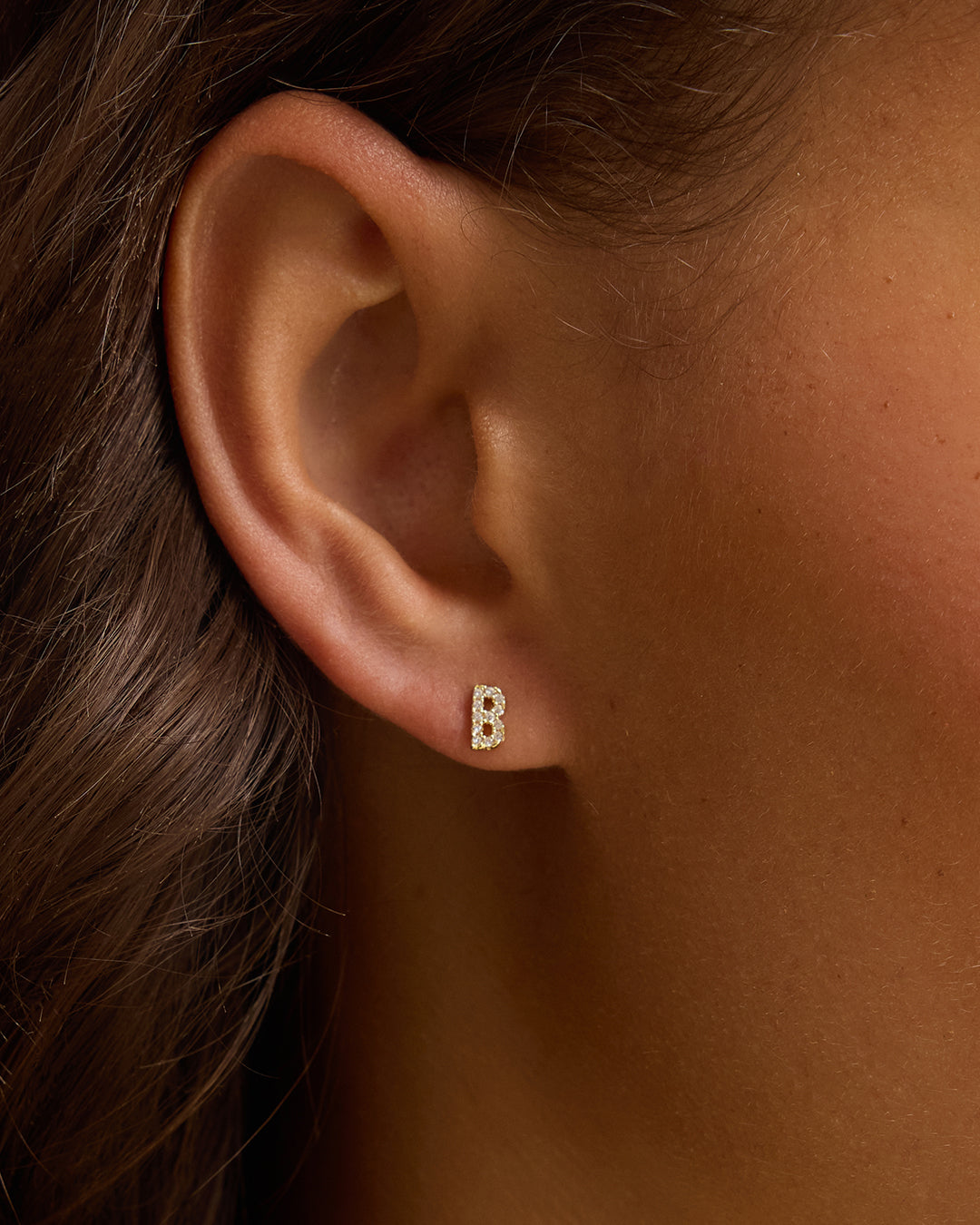 Wilder Shimmer Alphabet Single Stud || option::18K Gold Plated, B