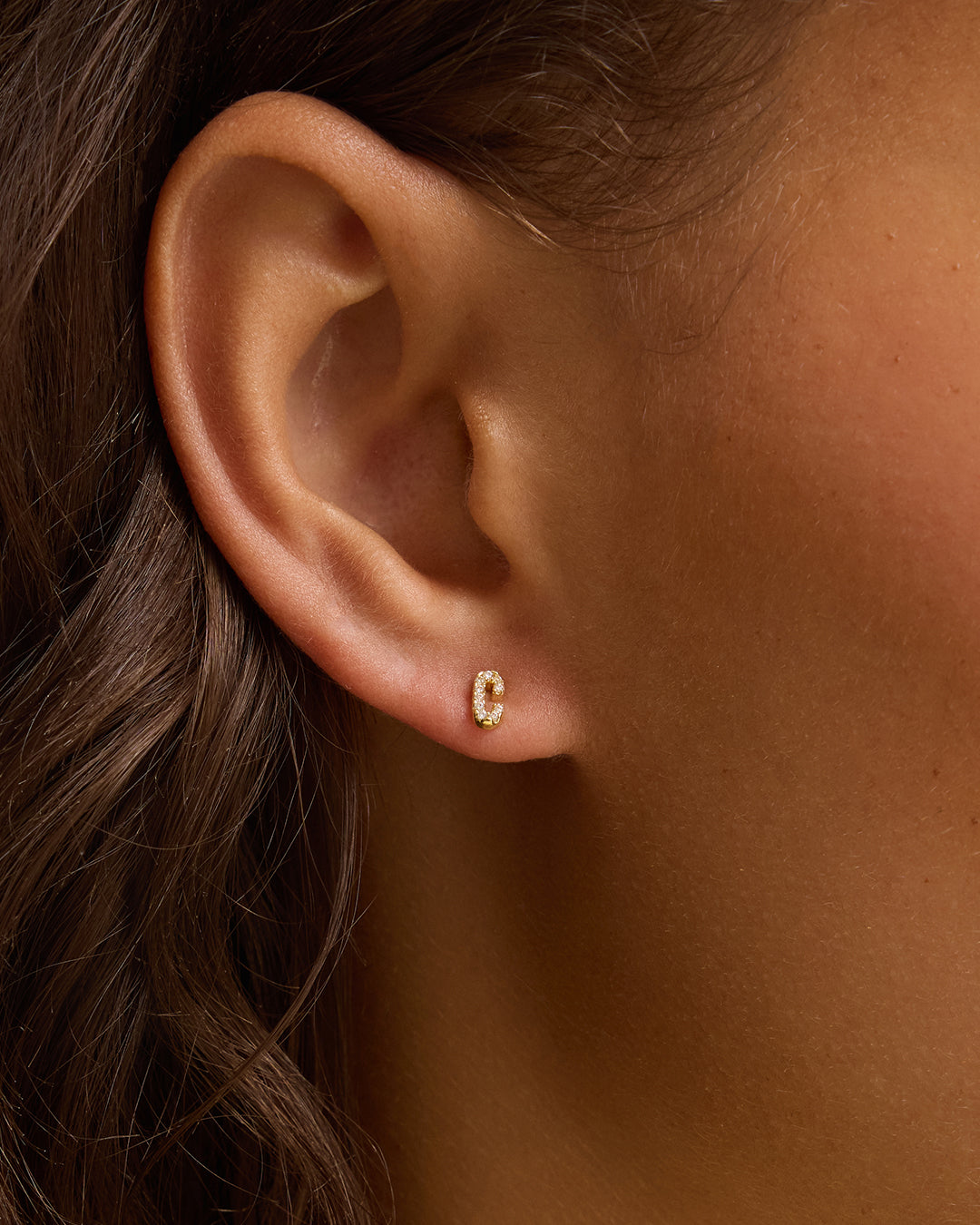 Wilder Shimmer Alphabet Single Stud || option::18K Gold Plated, C