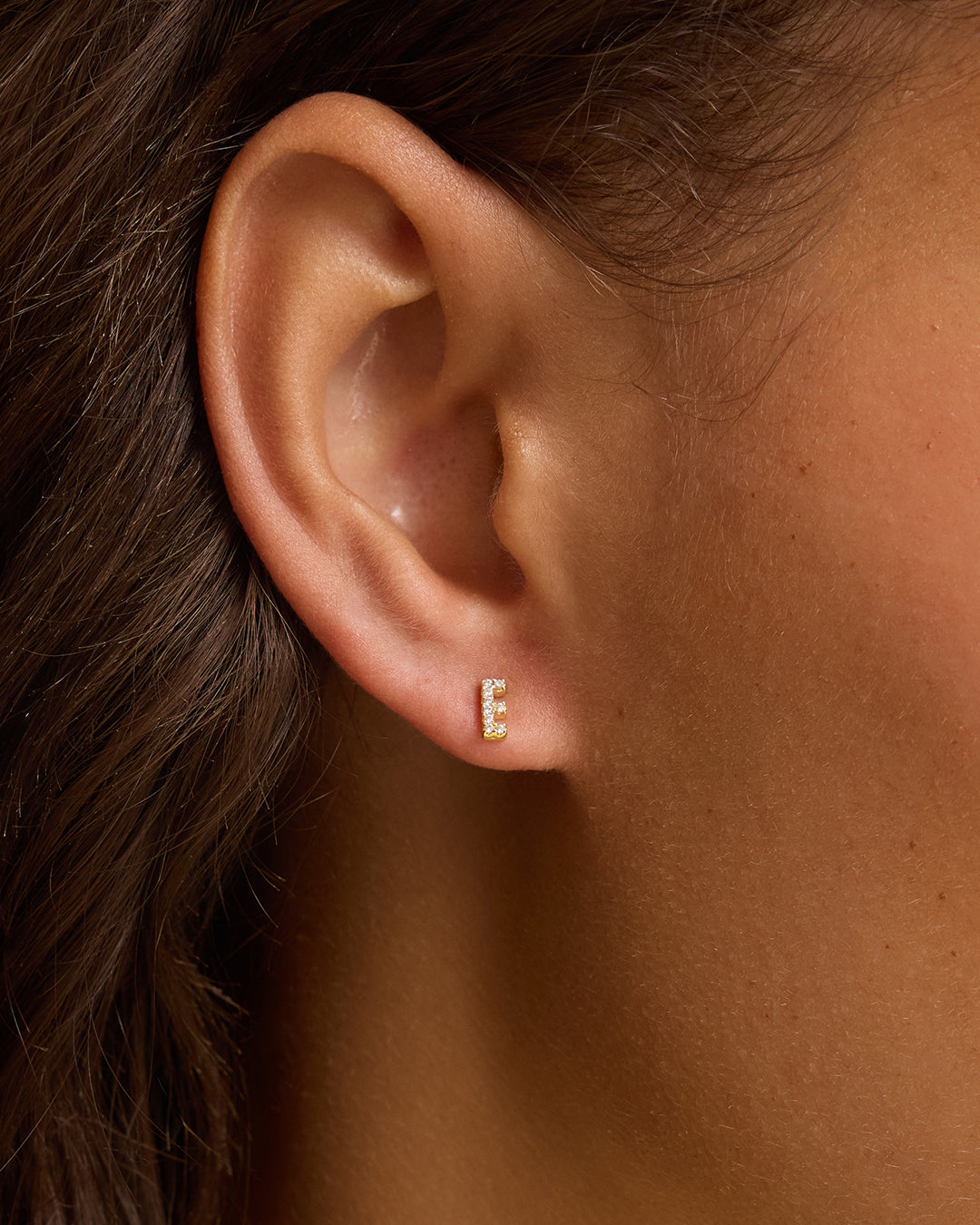 Wilder Shimmer Alphabet Single Stud || option::18K Gold Plated, E