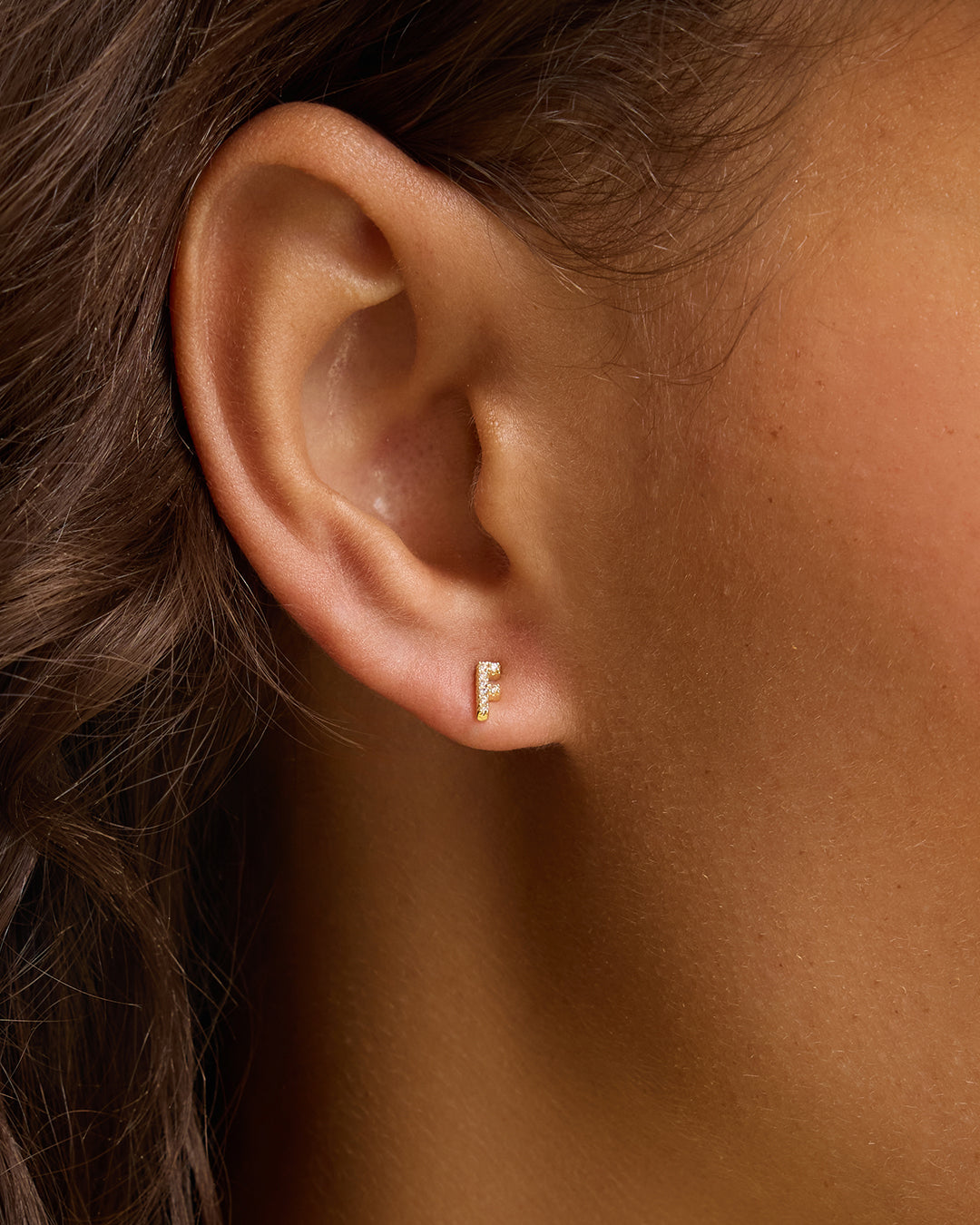 Wilder Shimmer Alphabet Single Stud || option::18K Gold Plated, F