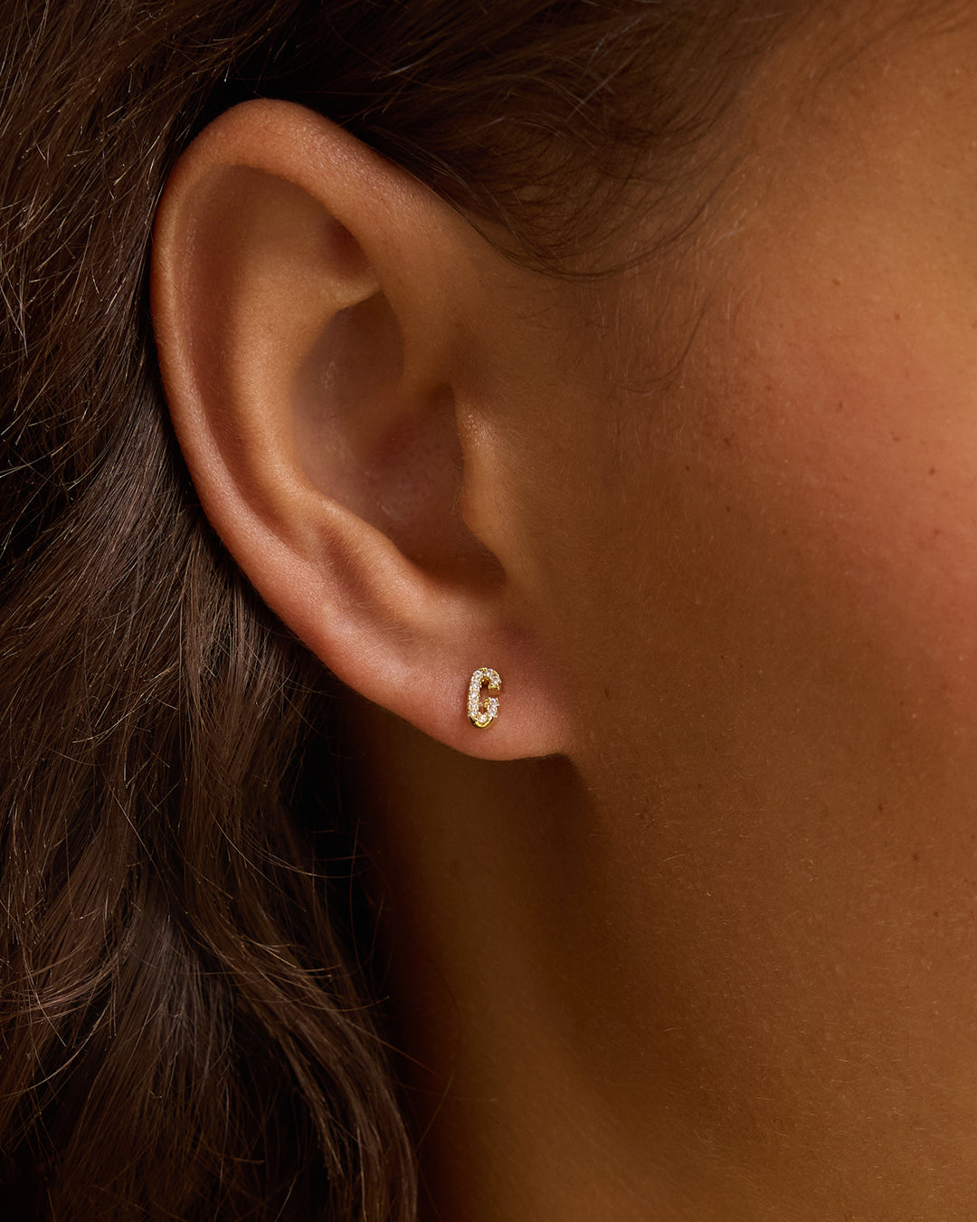 Wilder Shimmer Alphabet Single Stud || option::18K Gold Plated, G